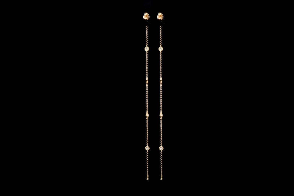 14K White or Yellow Gold .29 Carat Total Weight Round Diamond Bezel Station Earrings - Queen May
