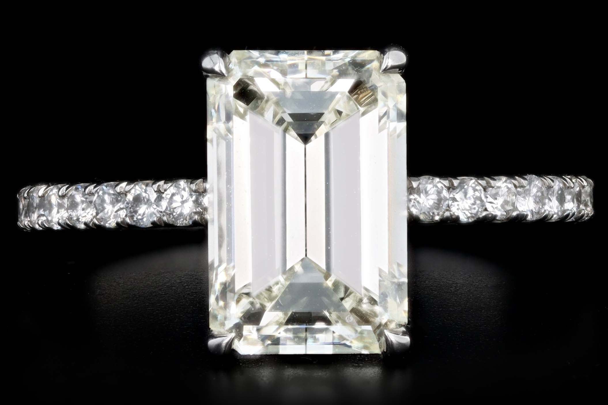 Platinum 3.06 Carat Emerald Cut Diamond French Halo Engagement Ring GIA Certified - Queen May