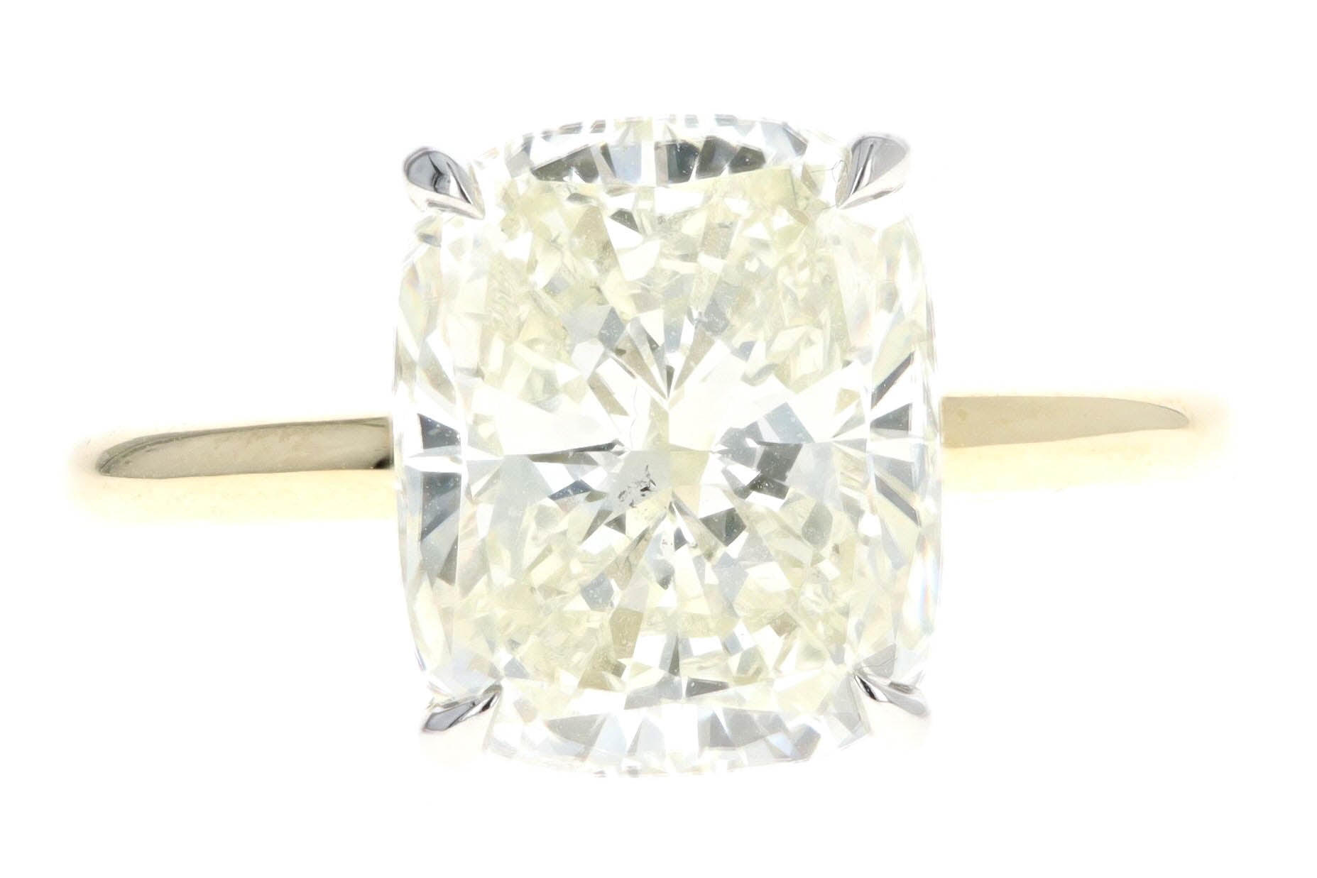 18K Yellow Gold & Platinum 5.26 Carat Cushion Cut Diamond Solitaire Engagement Ring GIA Certified - Queen May
