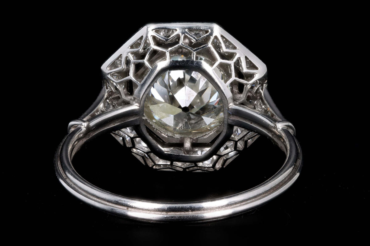 Art Deco Inspired Platinum 2.35 Carat Old European Cut Diamond Engagement Ring - Queen May