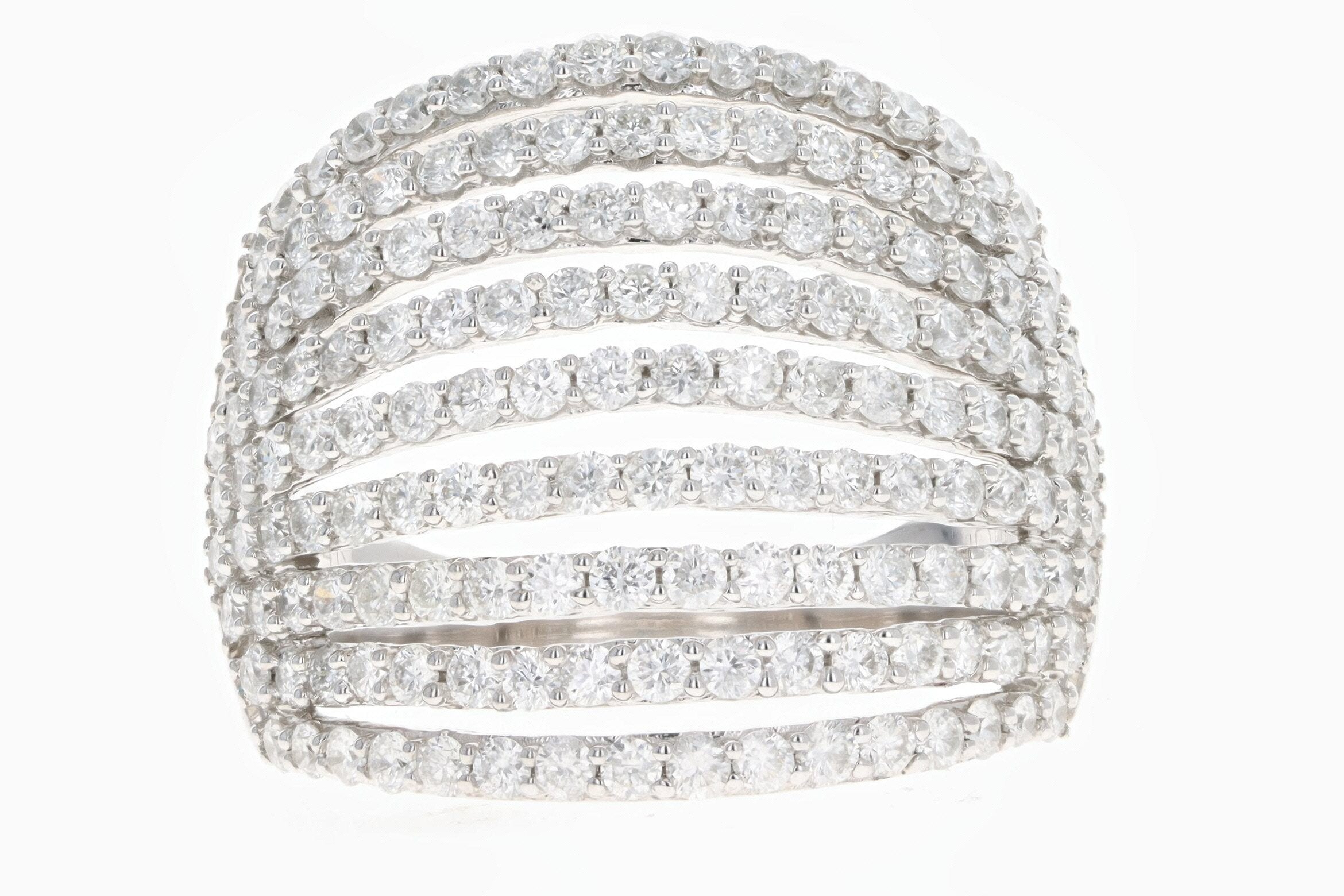 14K White Gold 2.0 Carat Total Weight Round Diamond Multi-Row Ring - Queen May