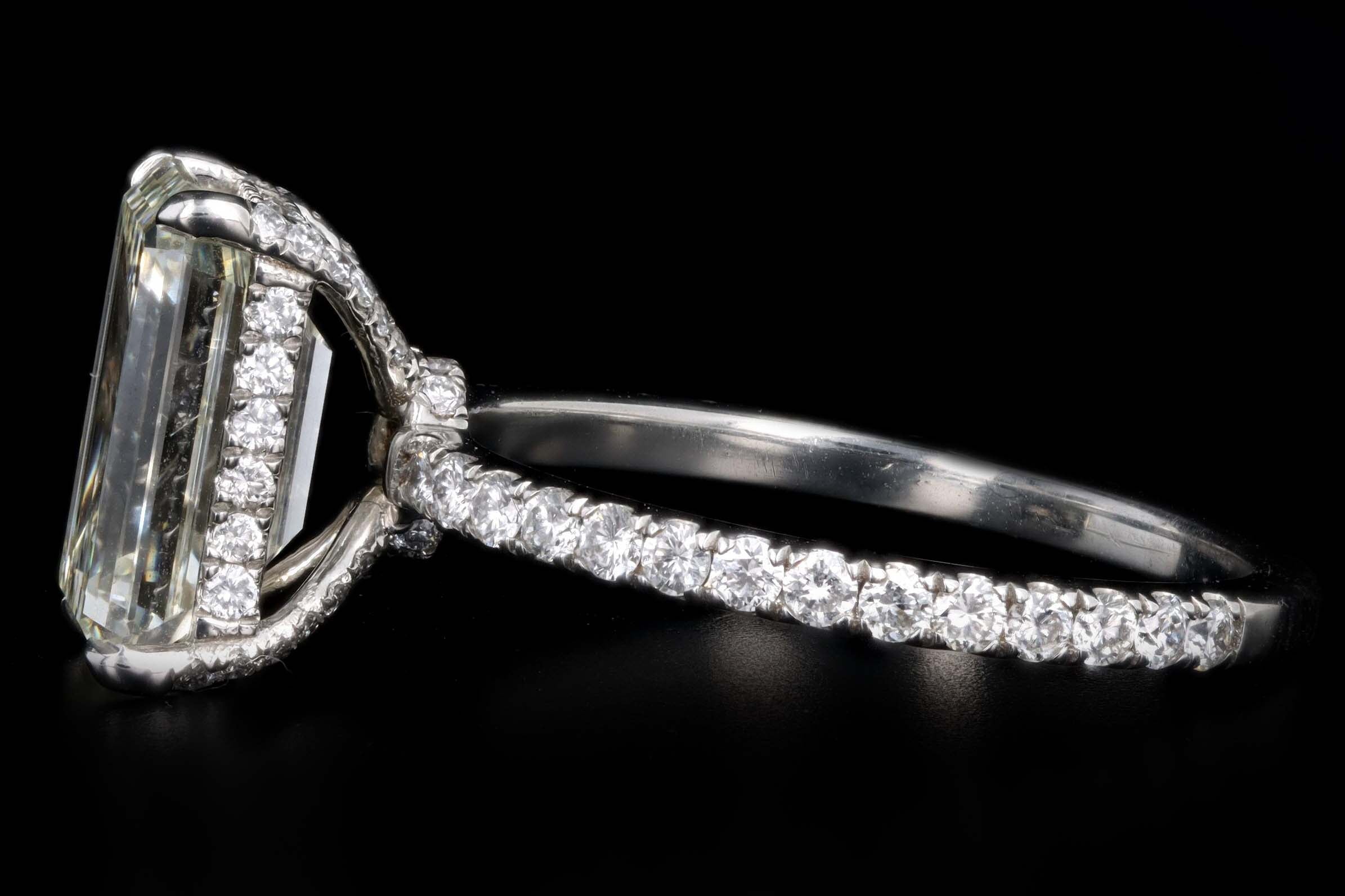 Platinum 3.06 Carat Emerald Cut Diamond French Halo Engagement Ring GIA Certified - Queen May