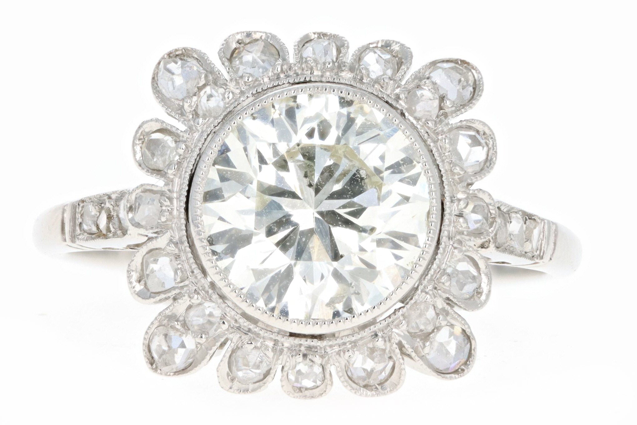 Art Deco Inspired Platinum 1.93 Carat Old European Cut Diamond Engagement Ring - Queen May