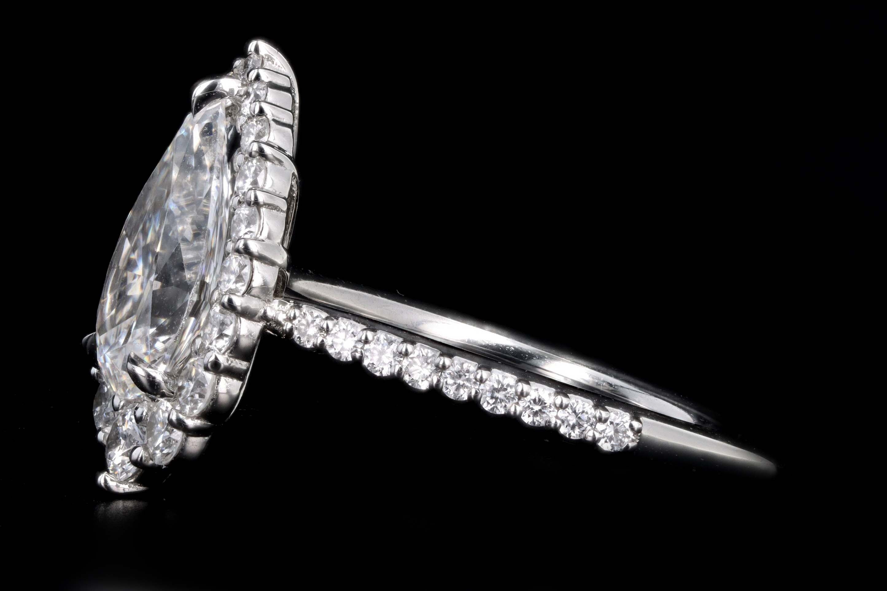 Platinum 1.63 Carat Pear Cut Diamond Graduated Halo Engagement Ring GIA Certified - Queen May
