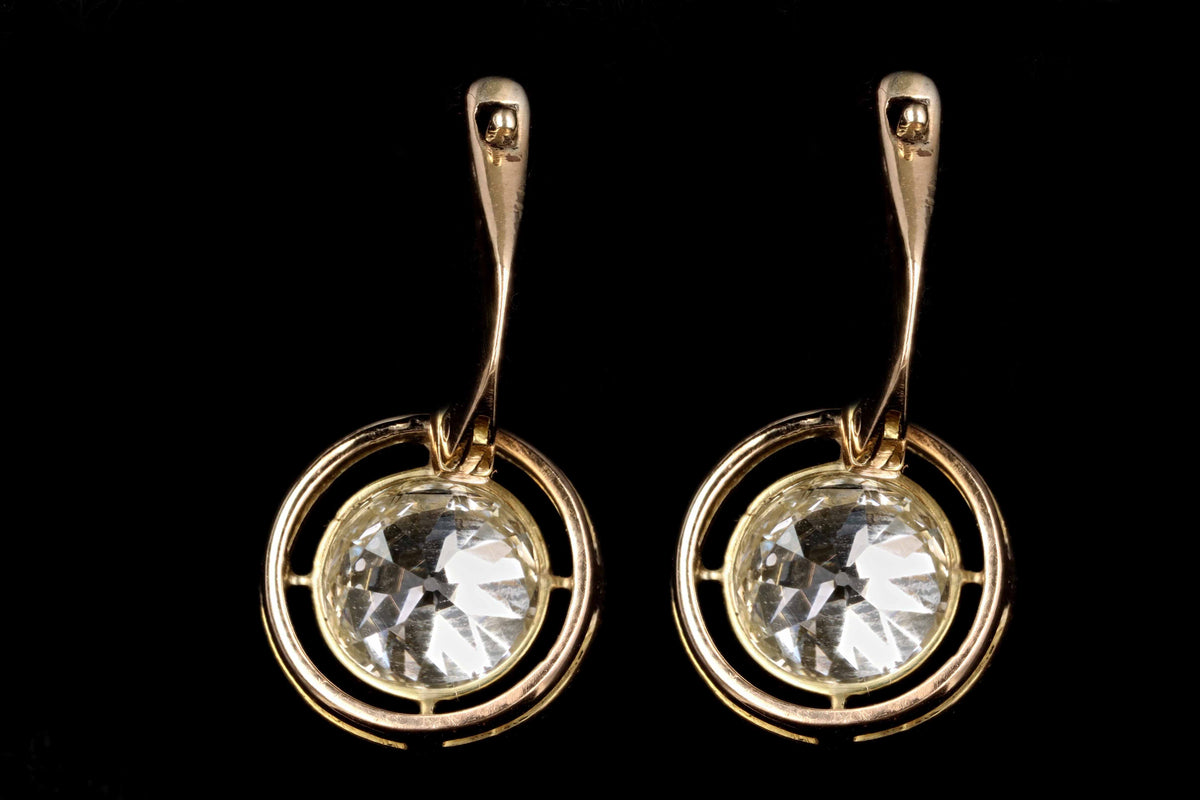 Edwardian 18K Yellow Gold Platinum 3.19 Carat Total Weight Old European Cut Diamond Drop Earrings - Queen May