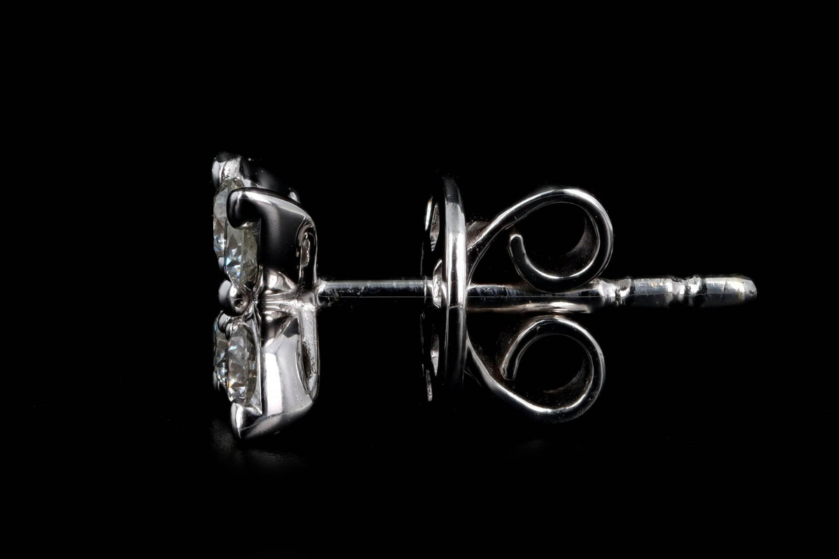 14K White Gold 0.37 Carat Total Weight Diamond Clover Flower Stud Earrings - Queen May