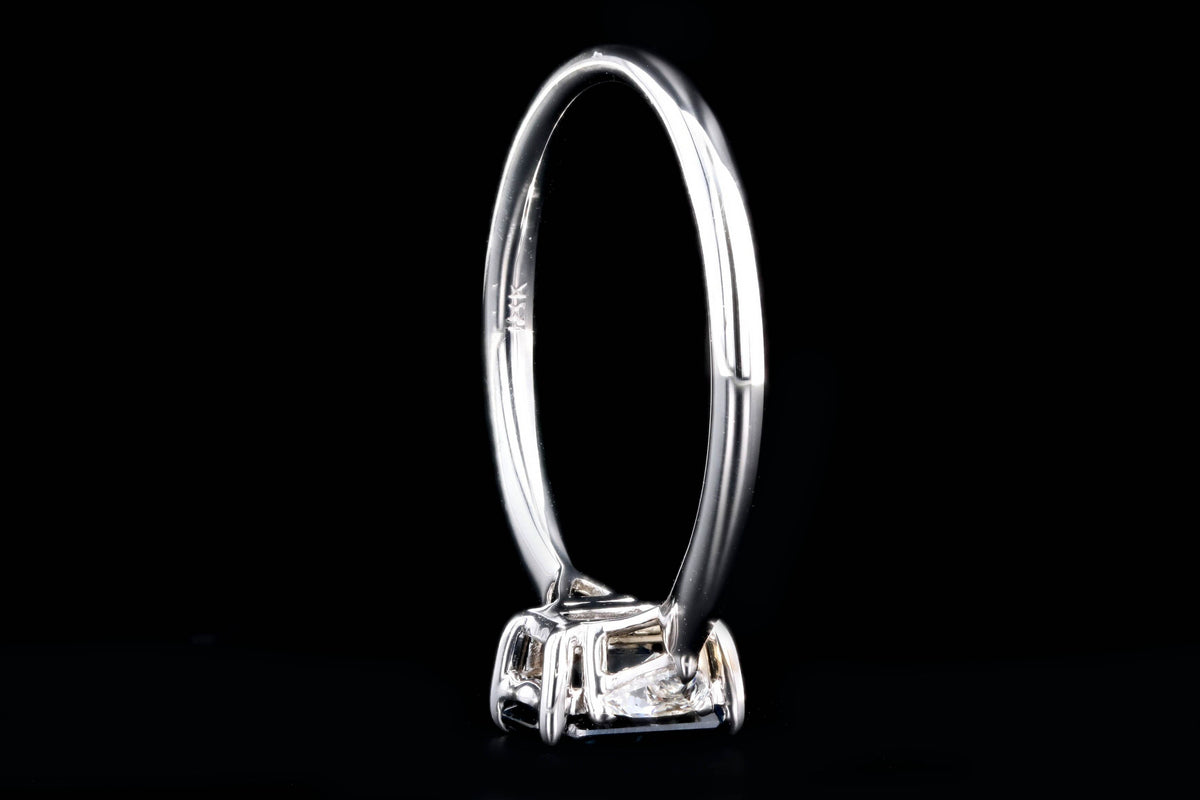 18K White Gold 1.0 Carat Emerald Cut Natural Sapphire & Trillion Diamond Three Stone Ring - Queen May