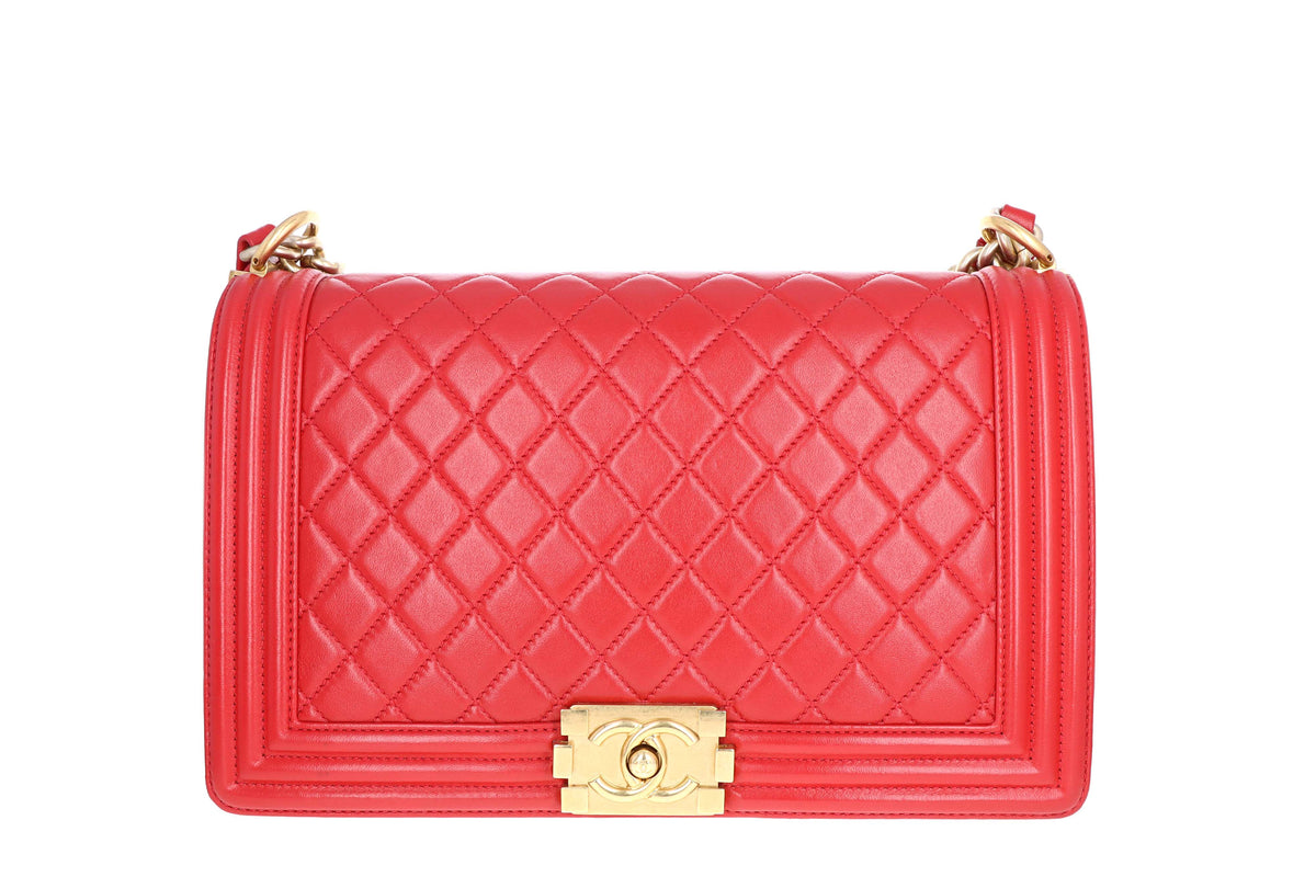 Chanel New Medium Boy Bag Red Lambskin - Queen May