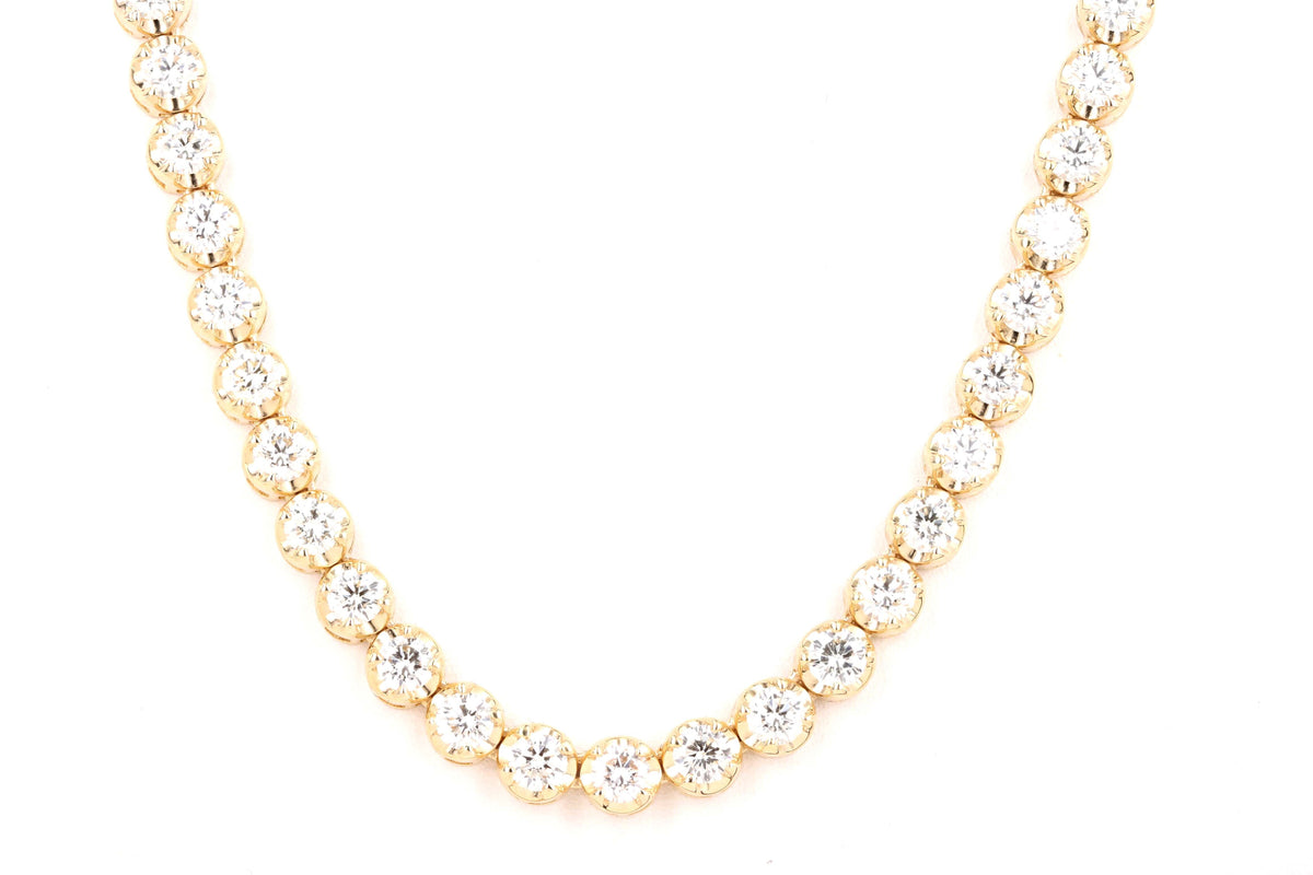 14K Yellow Gold 6.57 Carat Total Weight Round Diamond Adjustable Bolo Tennis Necklace - Queen May