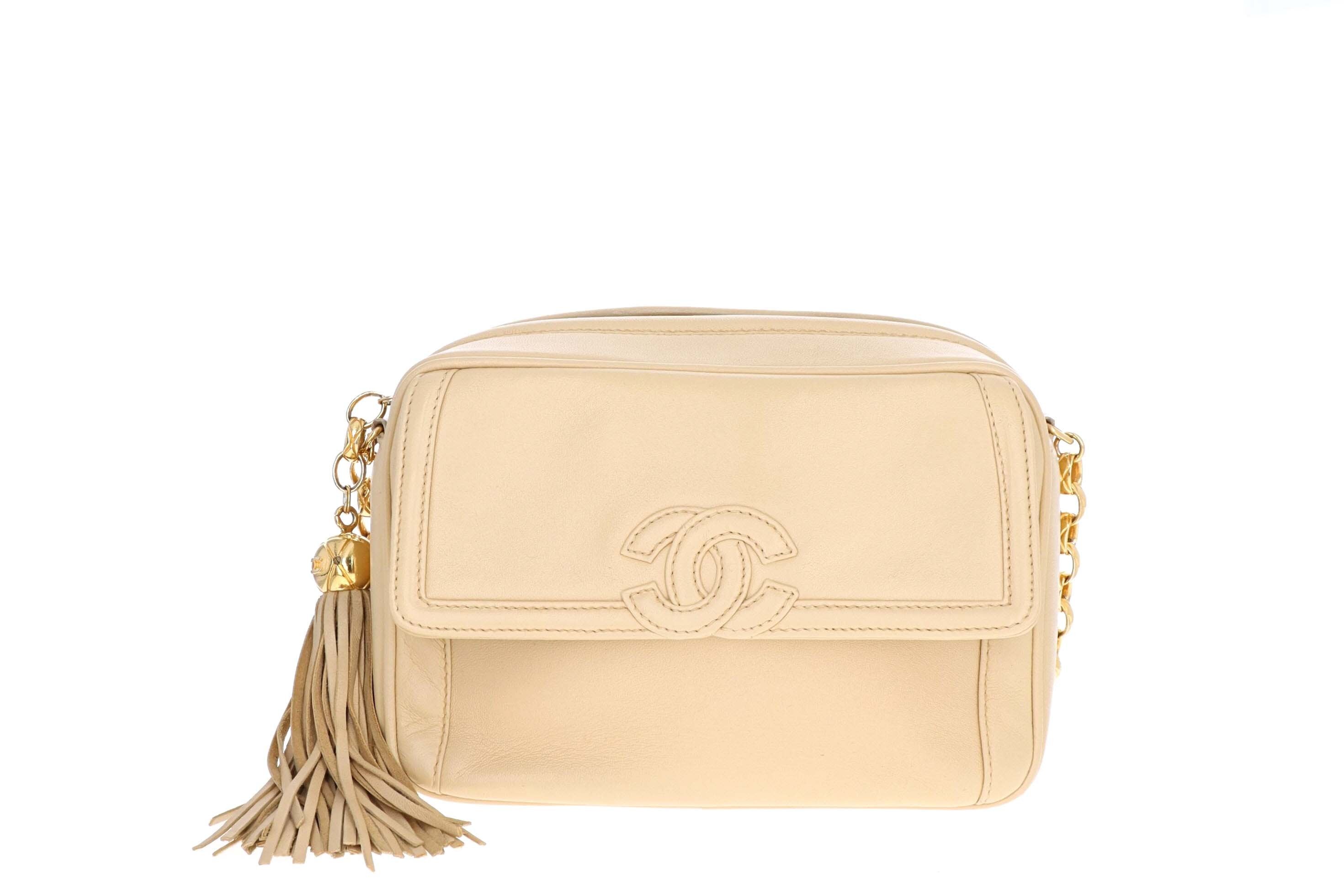 Vintage Chanel Beige Lambskin Small Camera Bag - Queen May