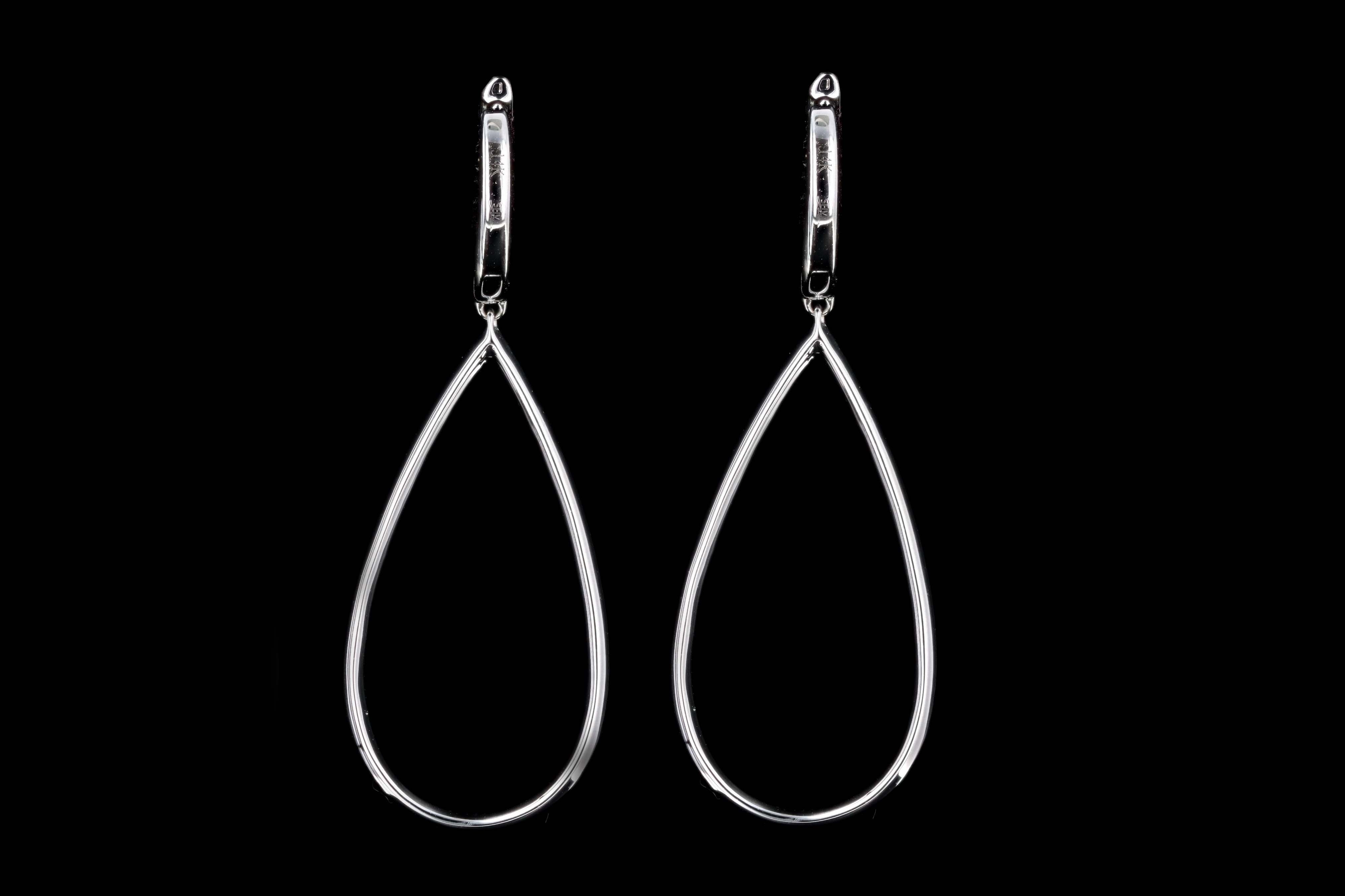 14K White Gold .40 Carat Total Weight Diamond Drop Earrings - Queen May