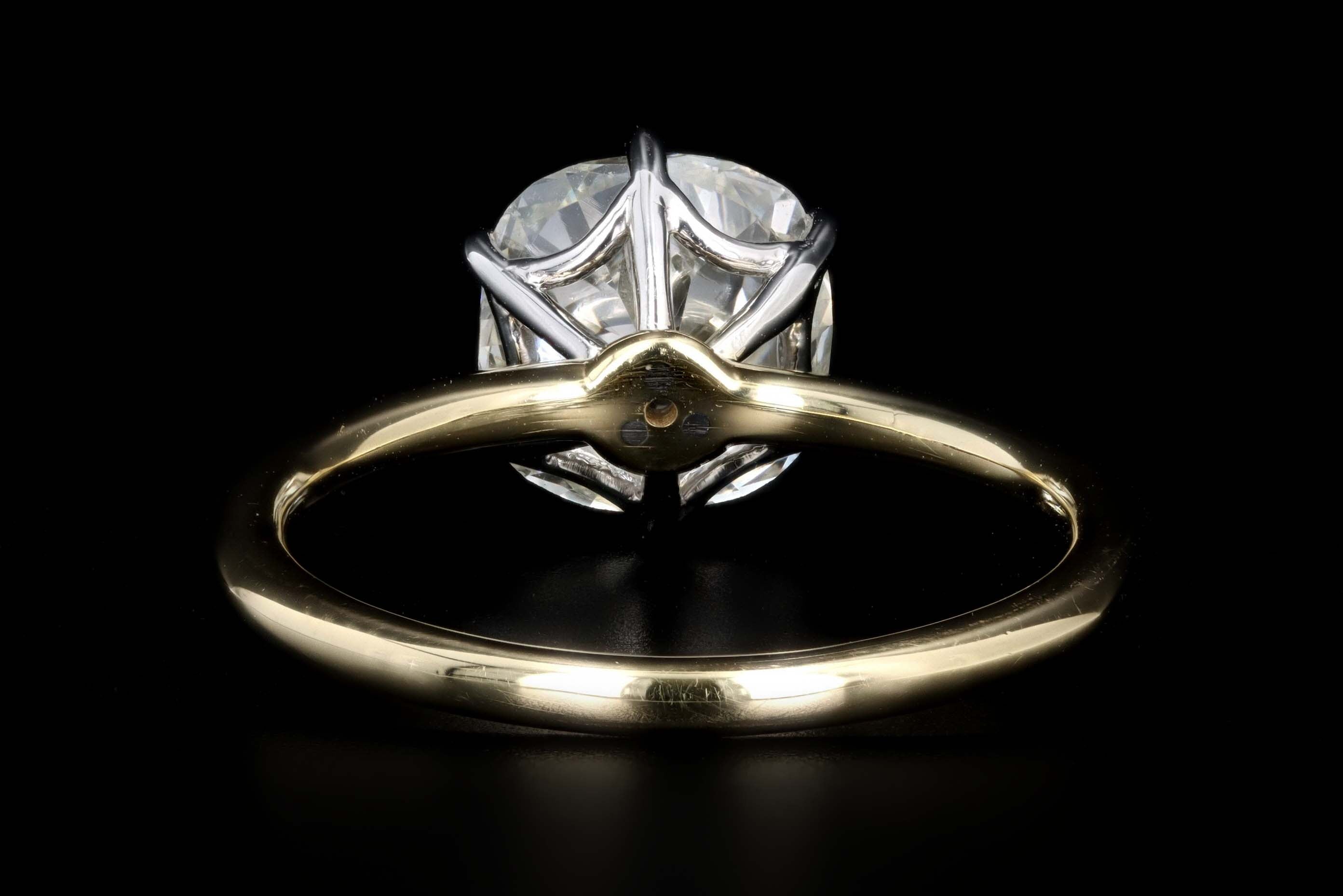 18K Yellow Gold & Platinum 2.84 Carat Old Mine Cut Diamond Solitaire Engagement Ring GIA Certified - Queen May