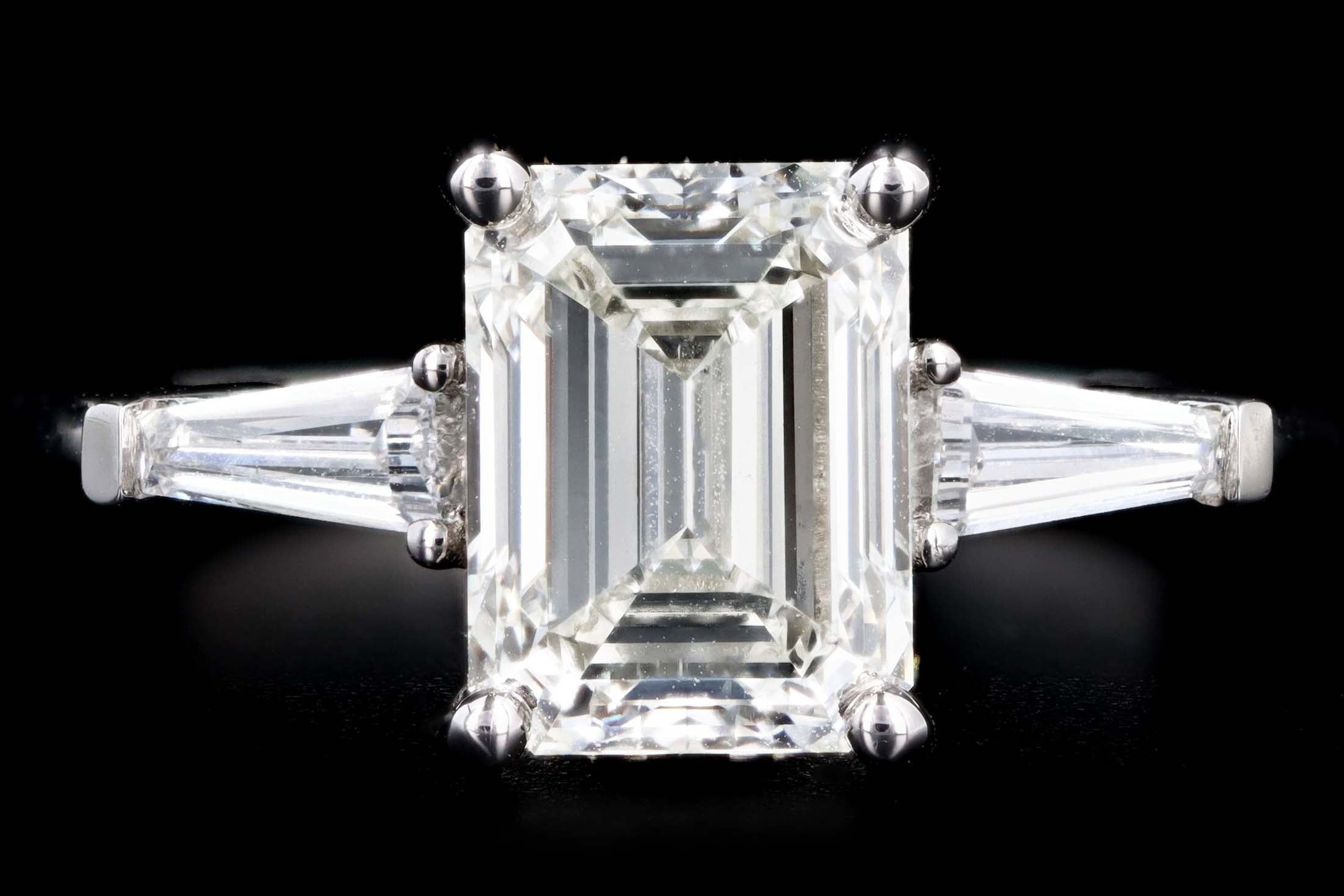 Platinum 2.51 Carat Emerald Cut Diamond Engagement Ring GIA Certified - Queen May