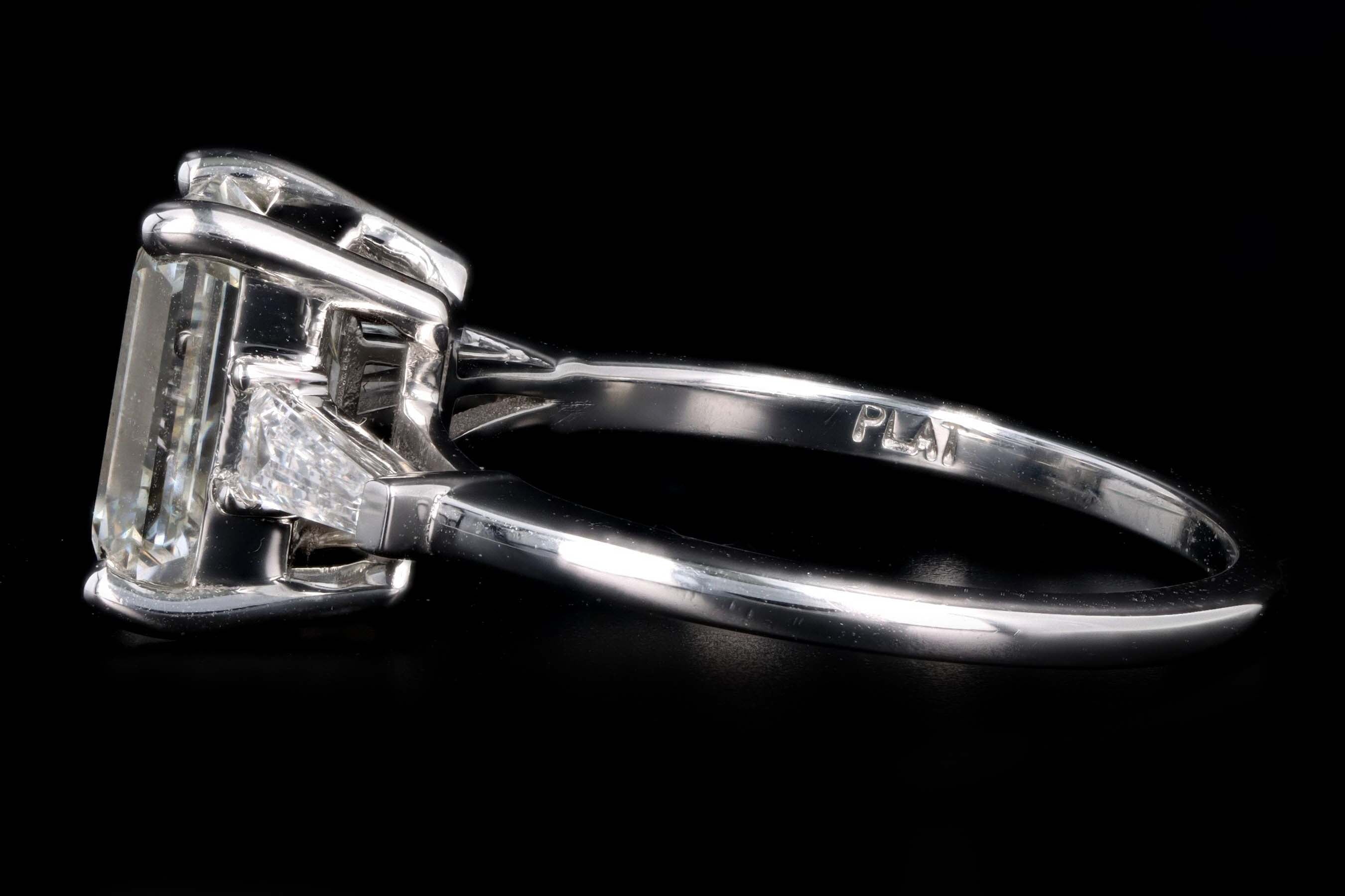 Platinum 2.51 Carat Emerald Cut Diamond Engagement Ring GIA Certified - Queen May