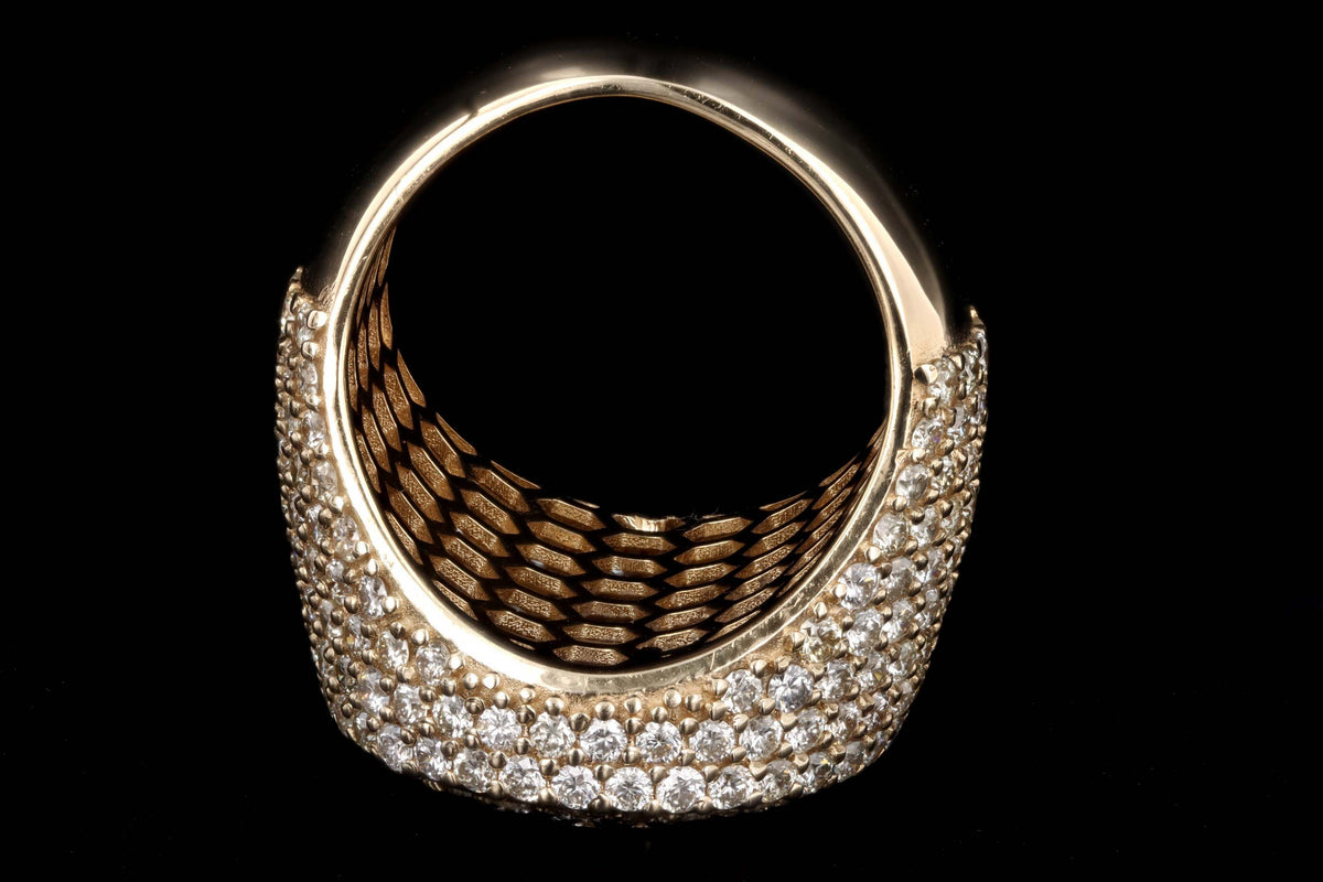 14K Yellow Gold 3.0 Carat Total Weight Round Brilliant Cut Diamond Pave Dome Ring - Queen May