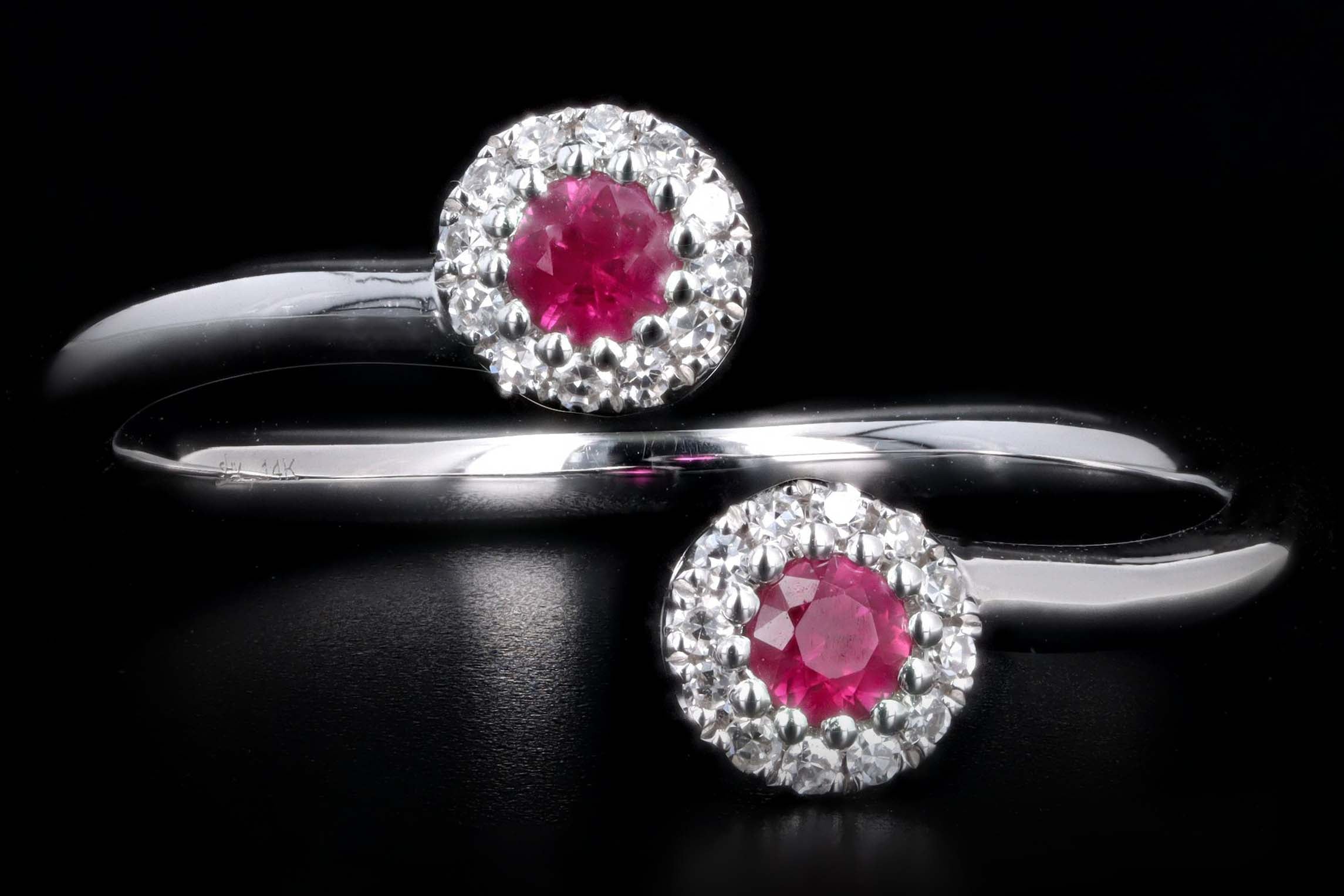 14K White Gold Ruby & Diamond Bypass Ring - Queen May