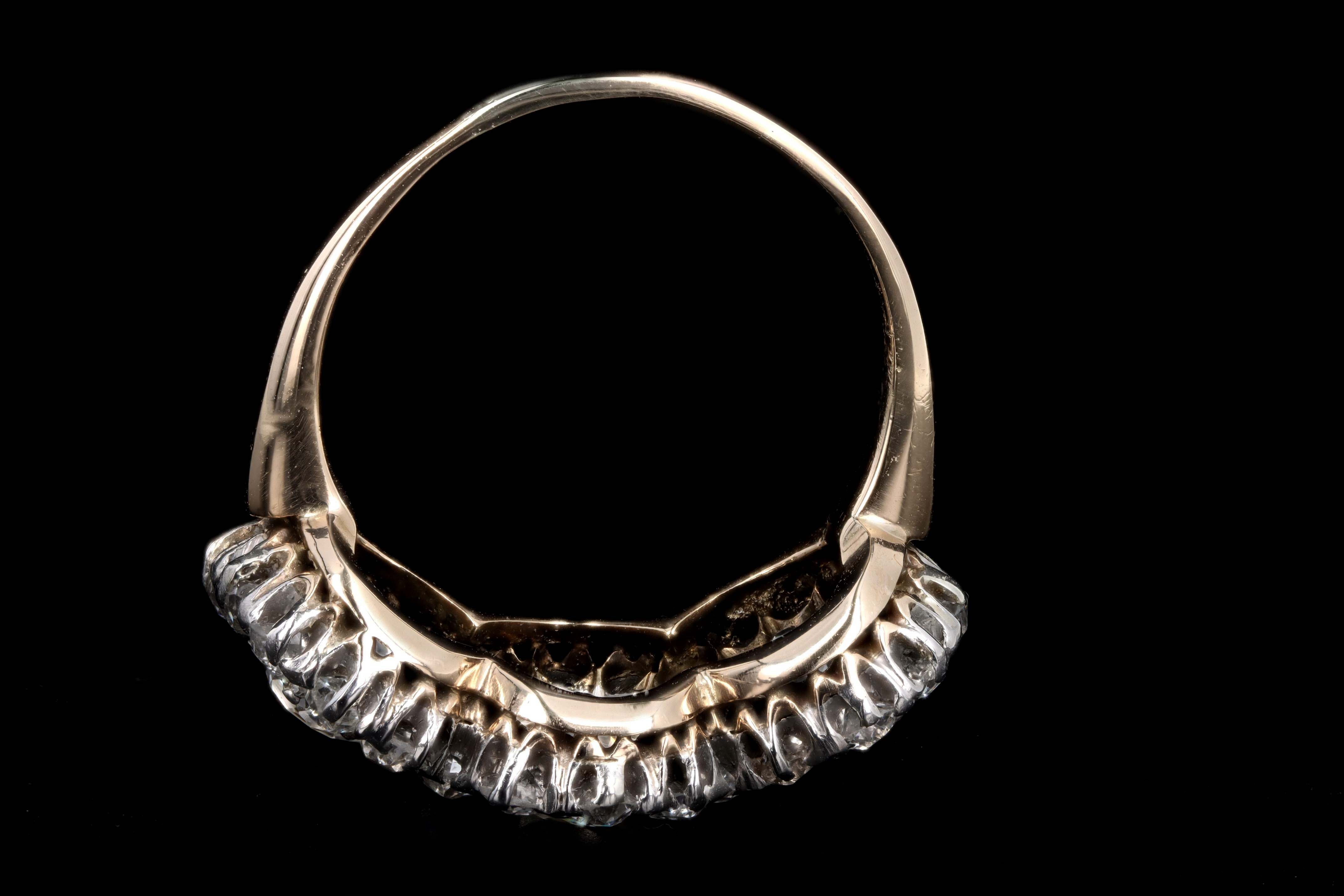 Victorian 18K Yellow Gold & Platinum Three Stone Old Mine Cut Diamond Cluster Ring - Queen May