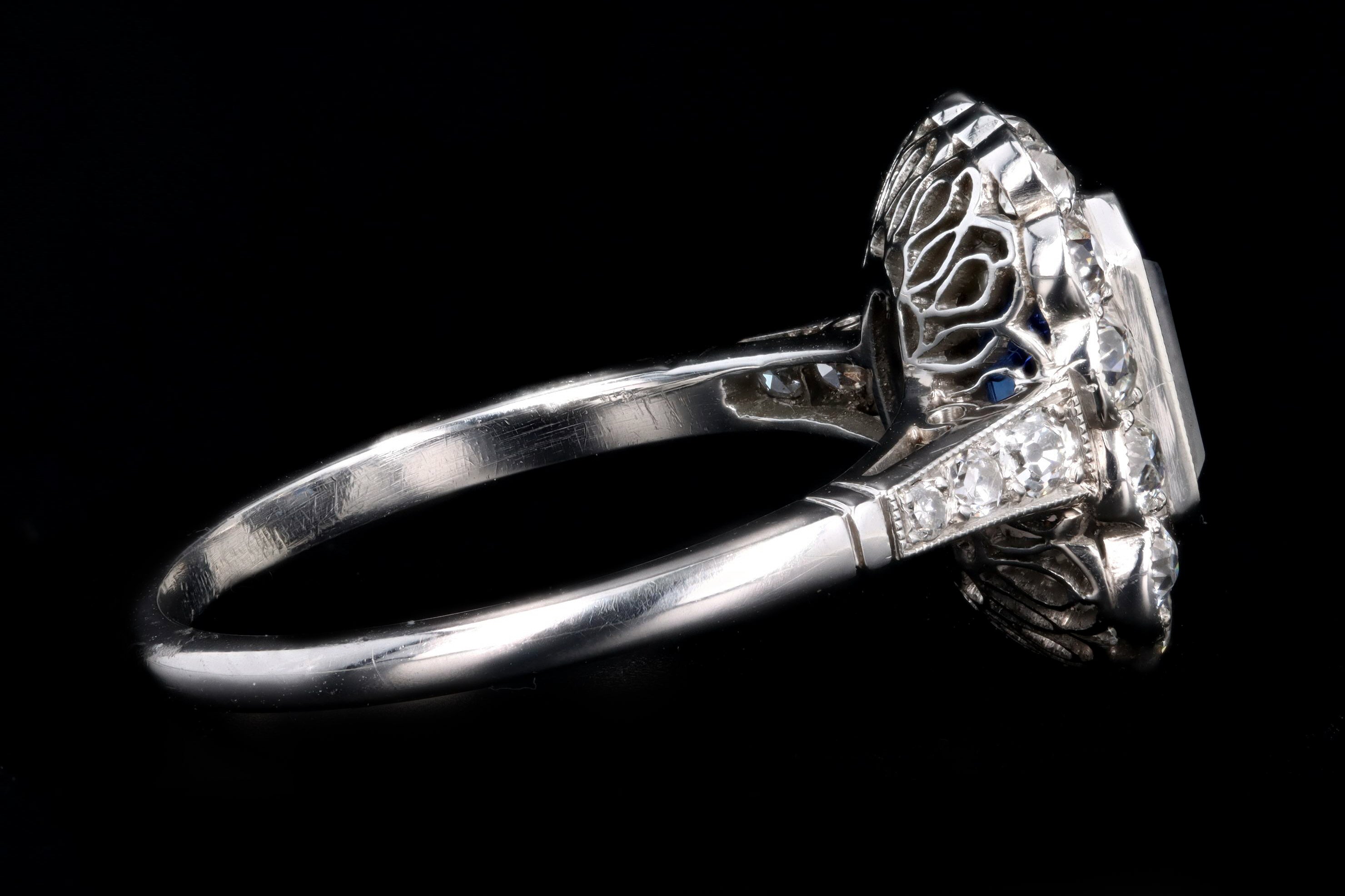 Art Deco Inspired Platinum 2.03 Carat Natural Sapphire & Diamond Halo Ring - Queen May