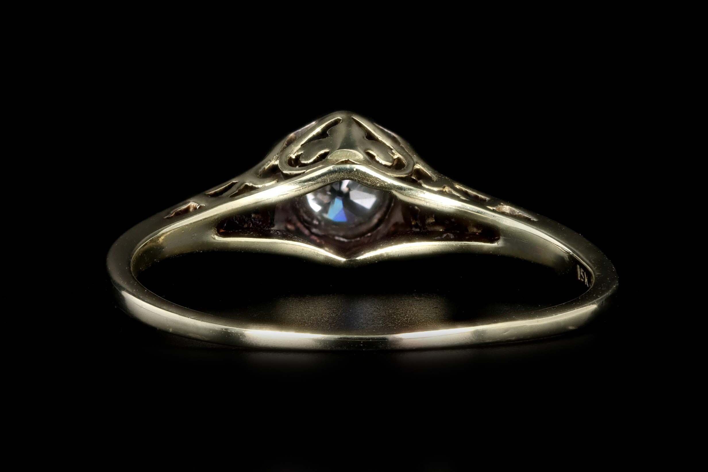 Art Deco 14K Yellow and White Gold .20 Carat Old European Cut Diamond Engagement Ring - Queen May