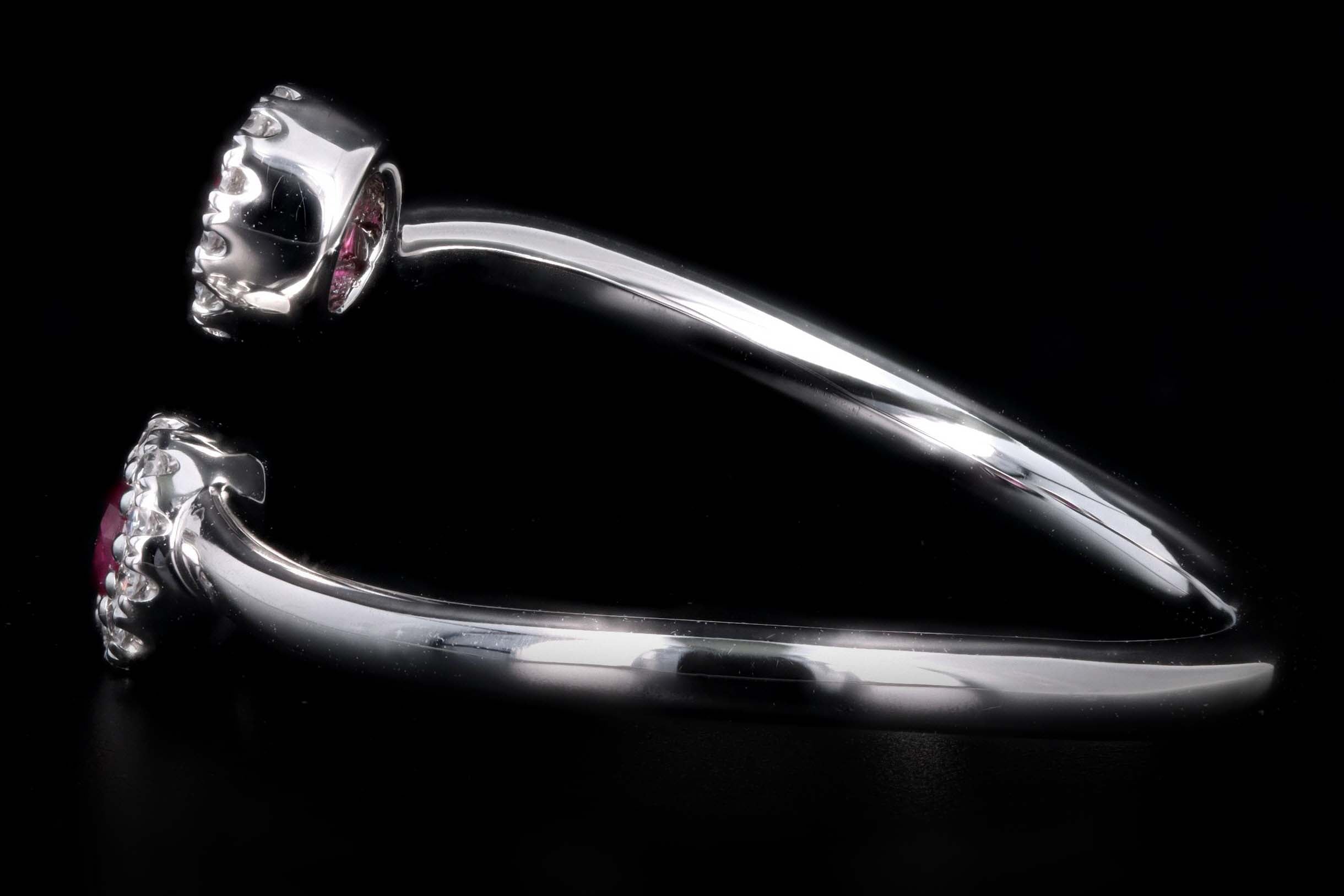 14K White Gold Ruby & Diamond Bypass Ring - Queen May