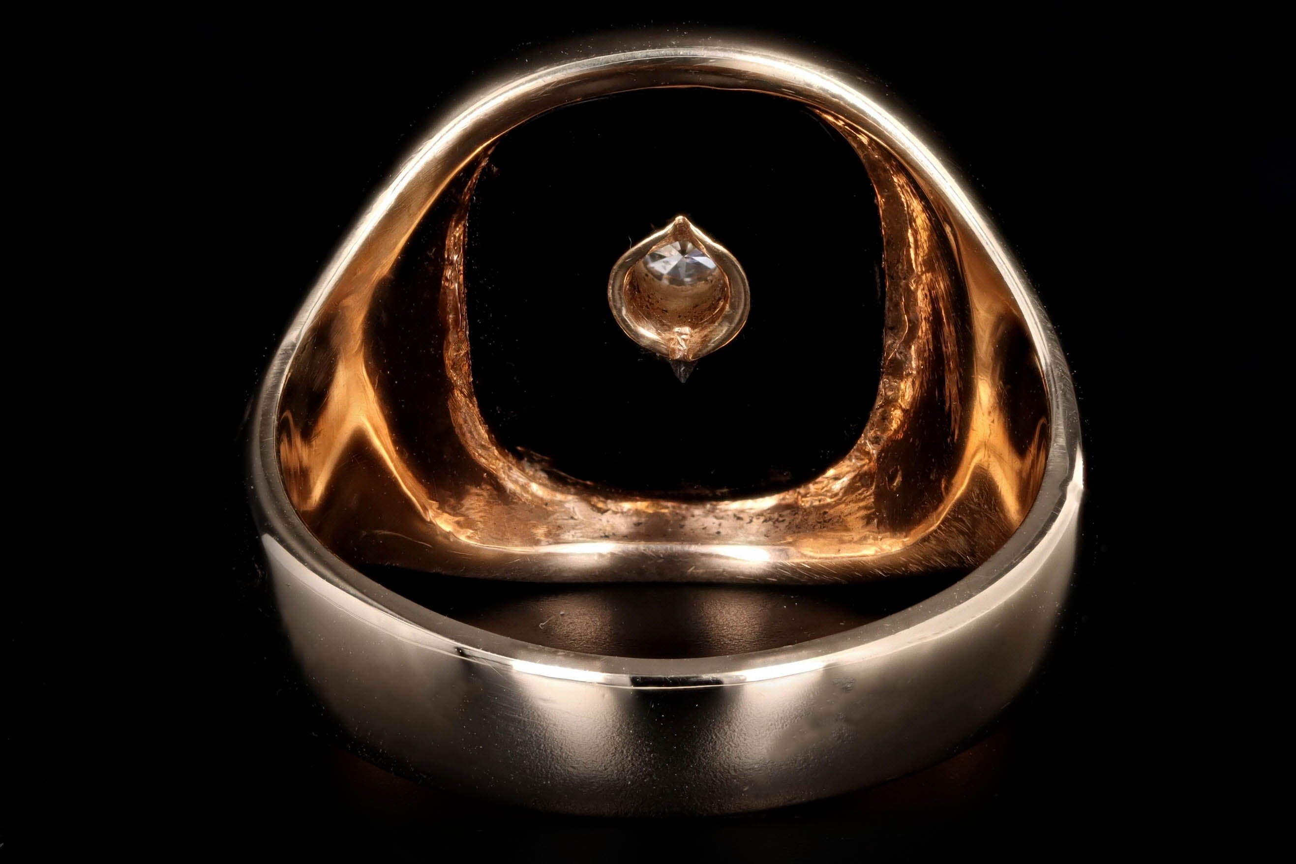 Vintage 14K Yellow Gold Black Onyx & Round Diamond Mens Ring - Queen May