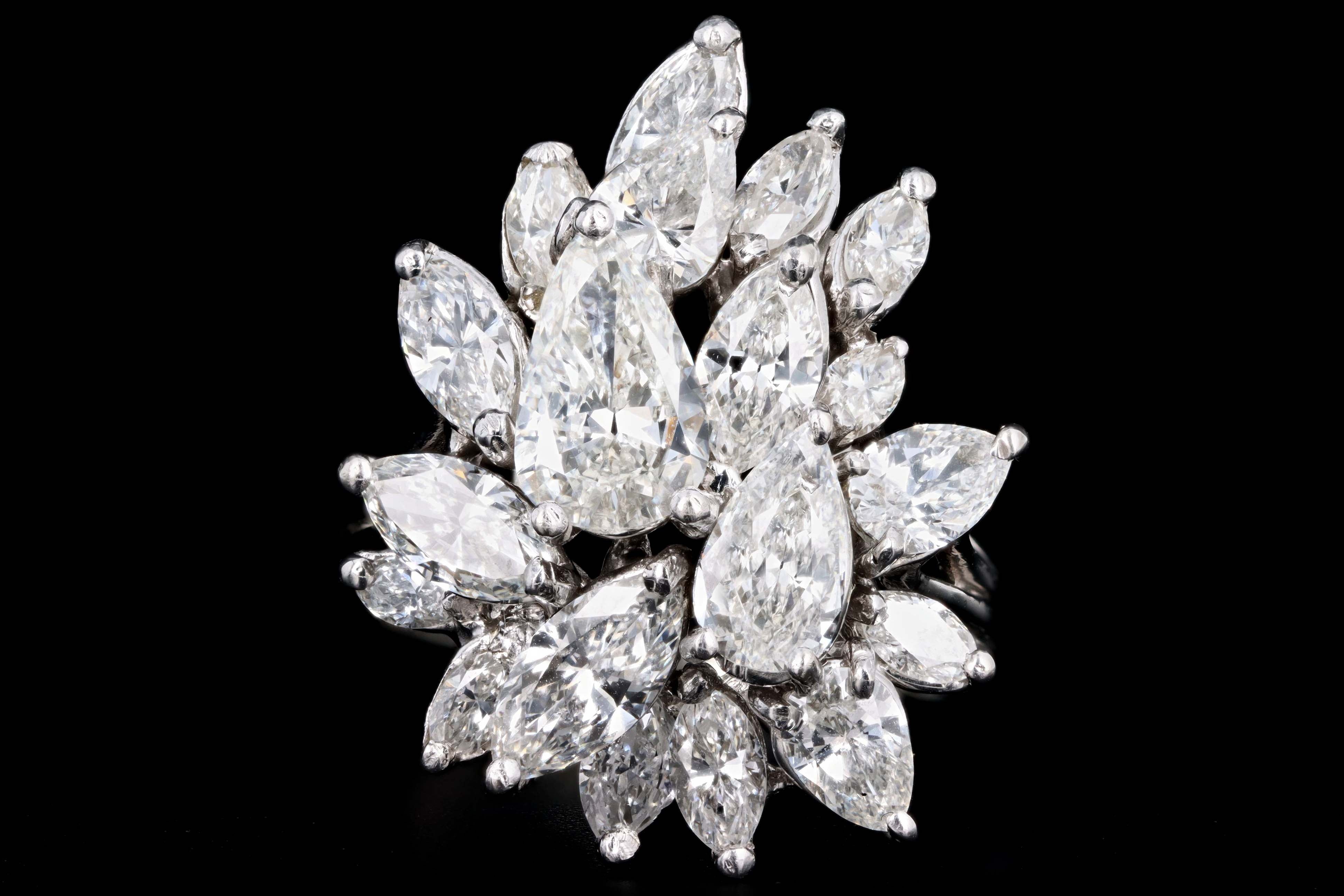 Retro 14K White Gold 6.0 Carat Total Weight Pear Cut Diamond Cluster Ring - Queen May