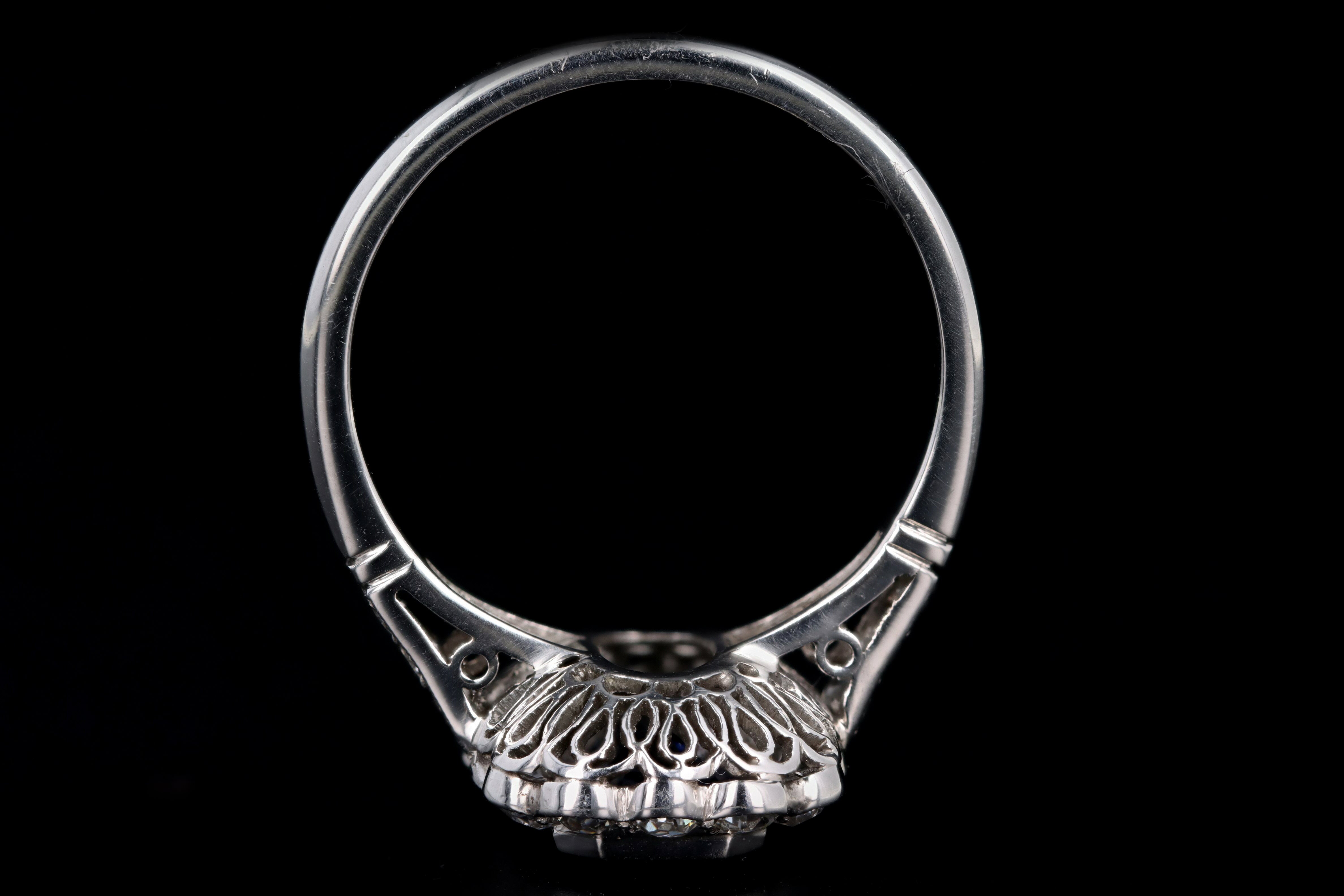 Art Deco Inspired Platinum 2.03 Carat Natural Sapphire & Diamond Halo Ring - Queen May