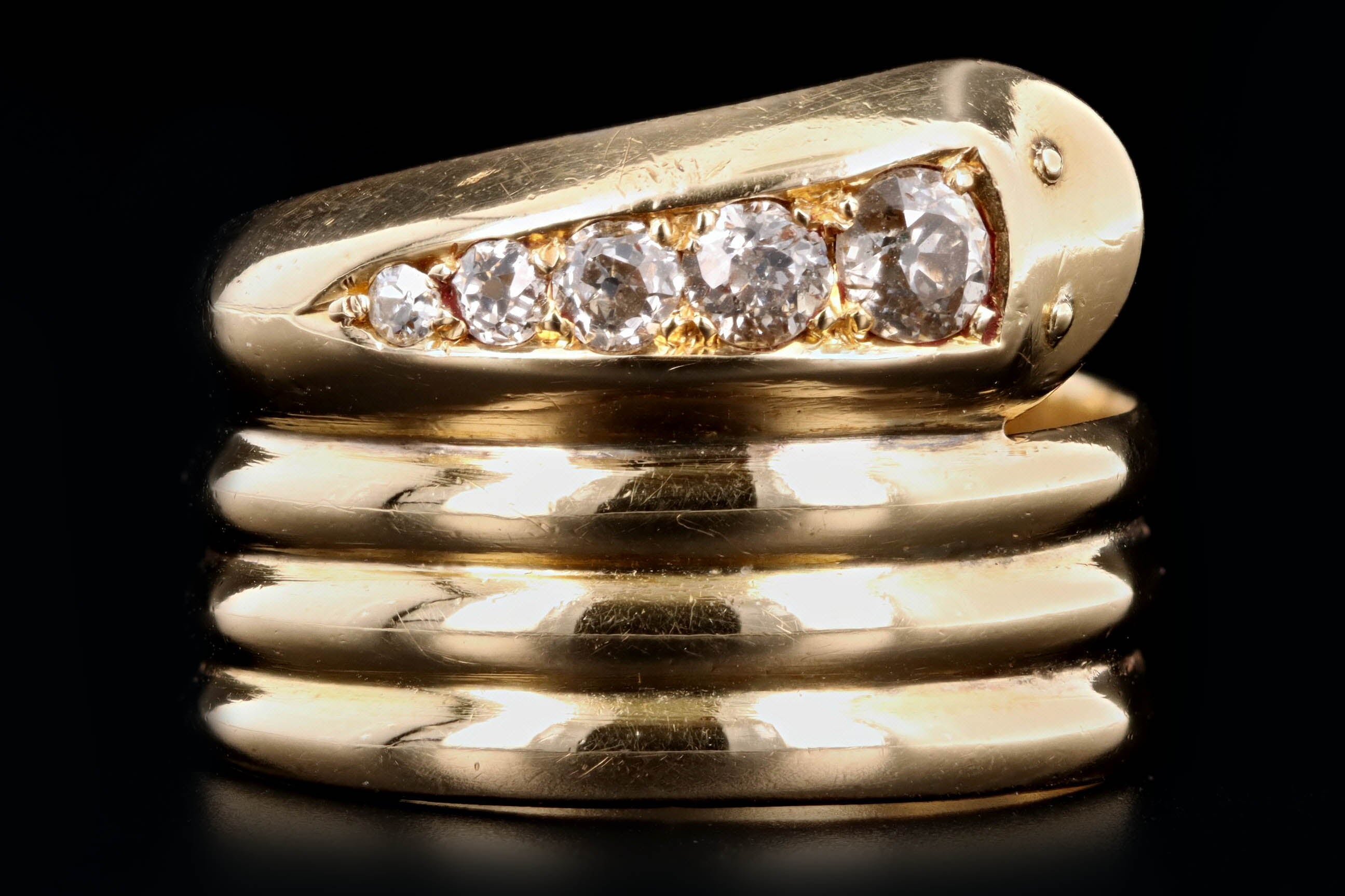 Victorian 18K Yellow Gold Old European Cut Diamond Snake Ring - Queen May