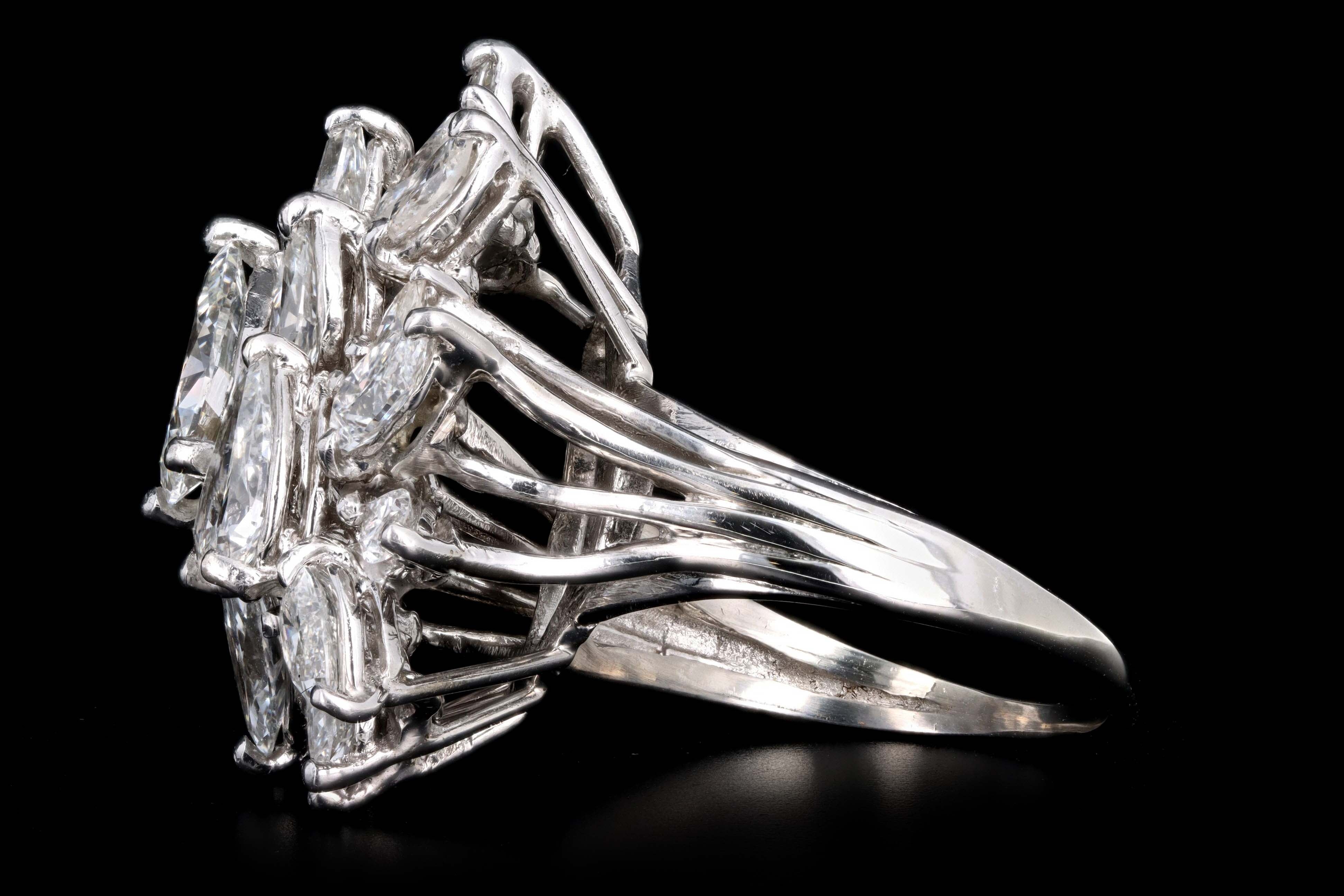 Retro 14K White Gold 6.0 Carat Total Weight Pear Cut Diamond Cluster Ring - Queen May