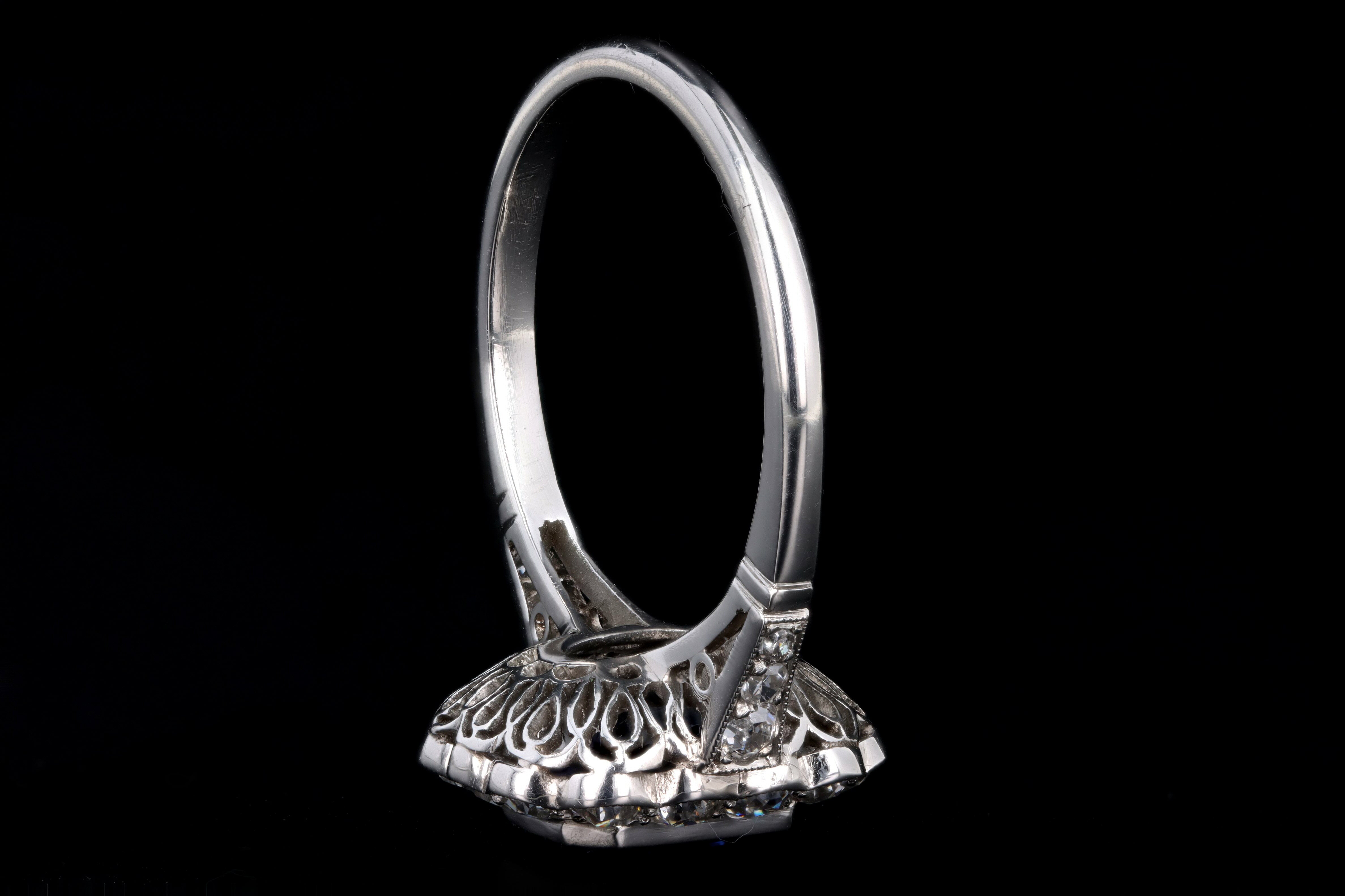 Art Deco Inspired Platinum 2.03 Carat Natural Sapphire & Diamond Halo Ring - Queen May