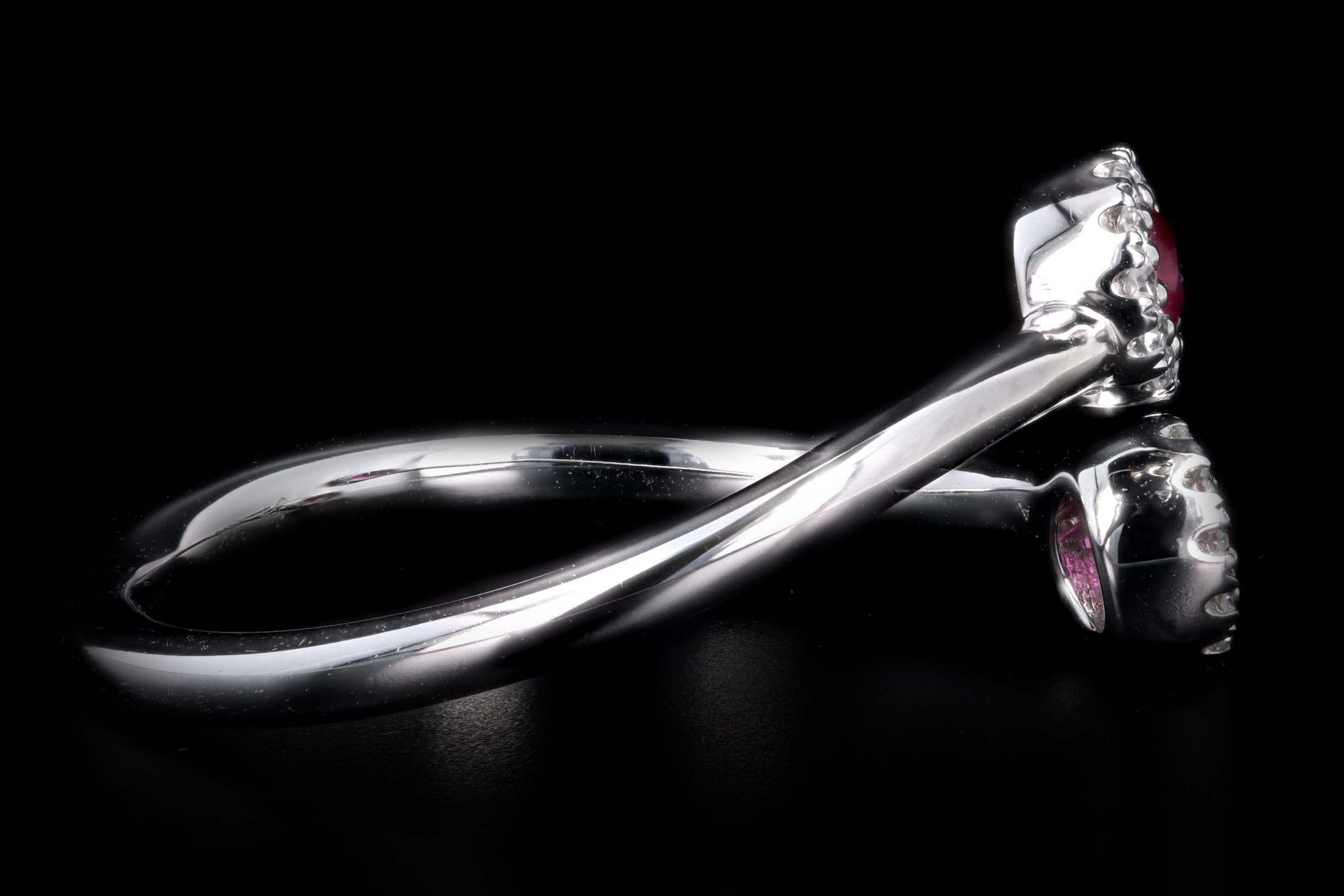 14K White Gold Ruby & Diamond Bypass Ring - Queen May