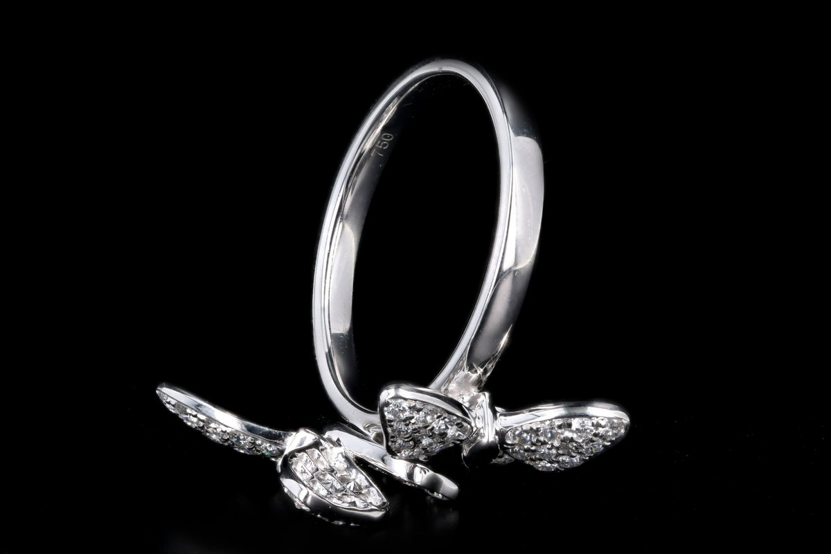 18K White Gold 0.85 Carat Total Weight Diamond Double Butterfly Ring - Queen May