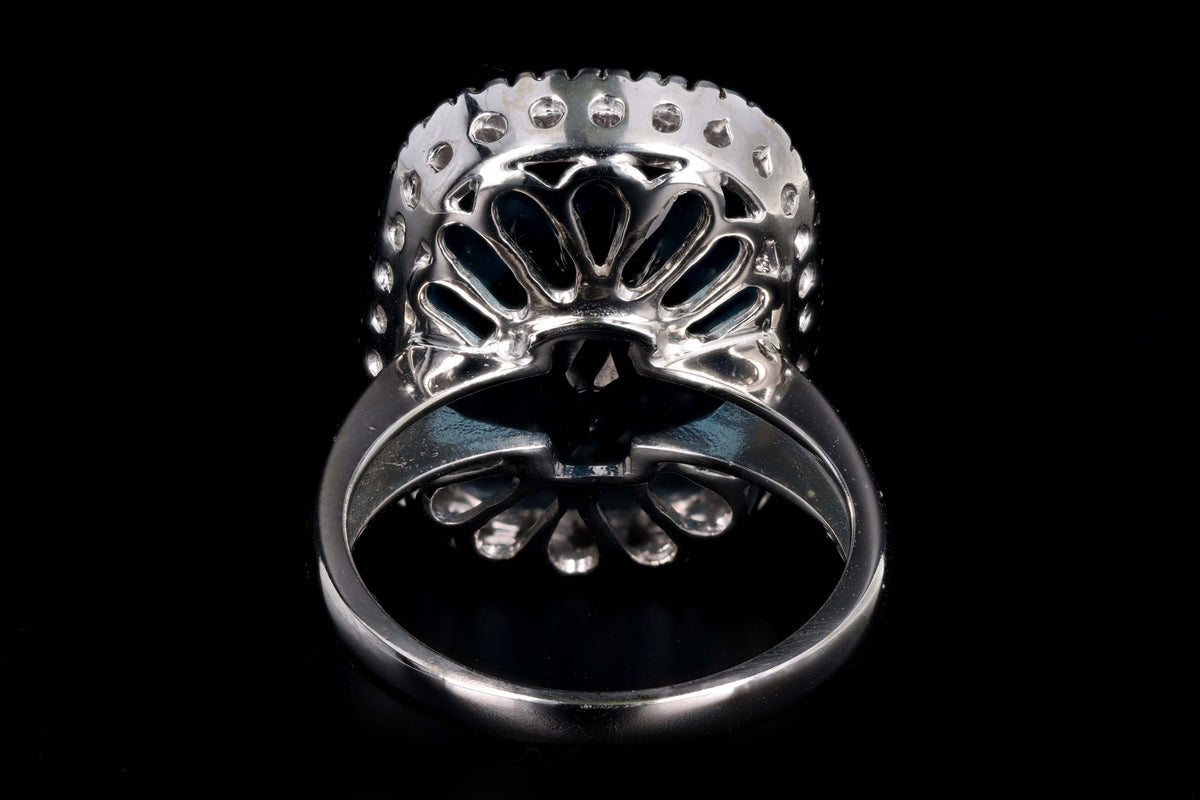 14K White Gold 11.82 Carat Blue Topaz & Diamond Halo Ring - Queen May