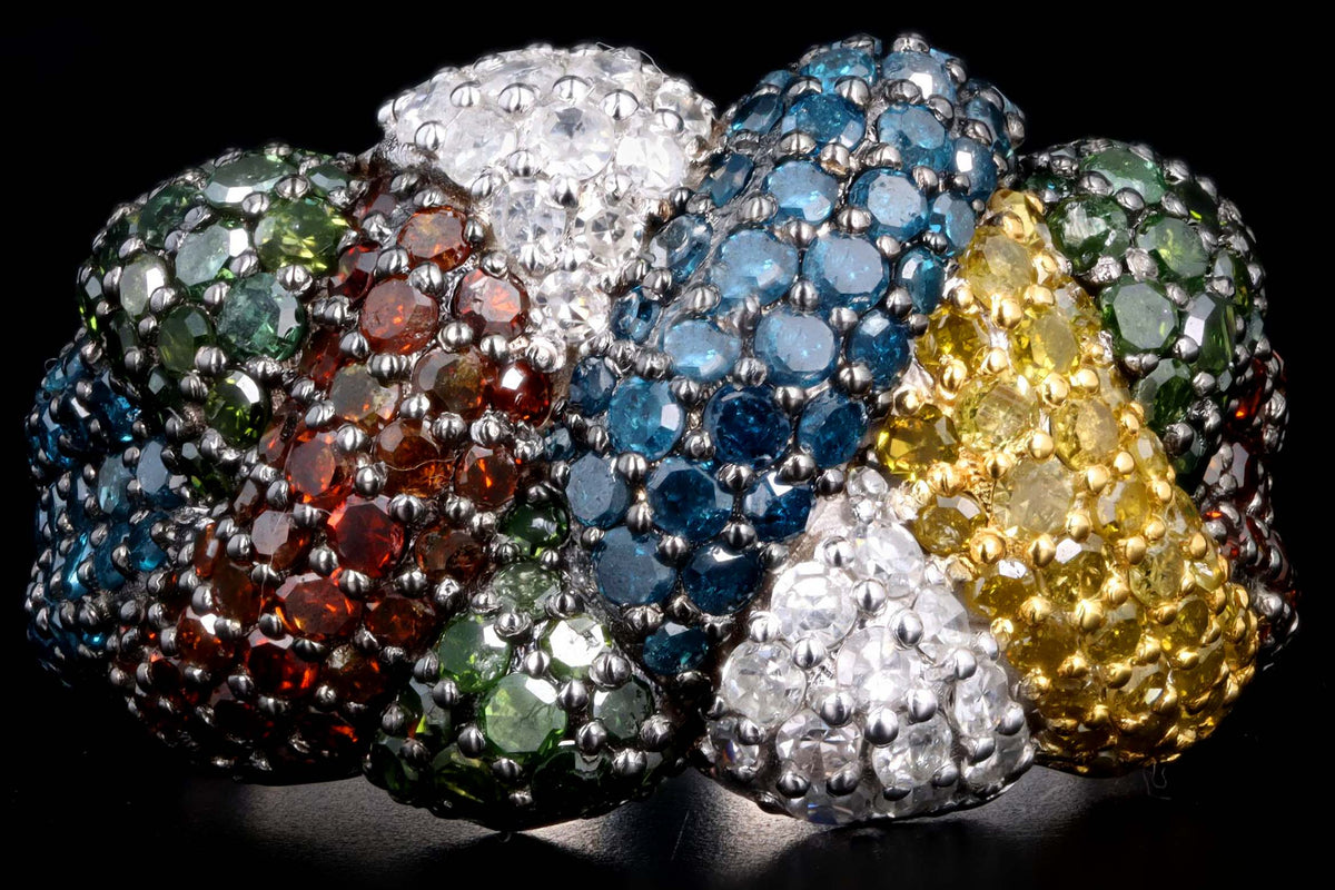 14K White Gold 1.0 Carat Total Weight Round Multi Color Round Diamond Woven Band - Queen May