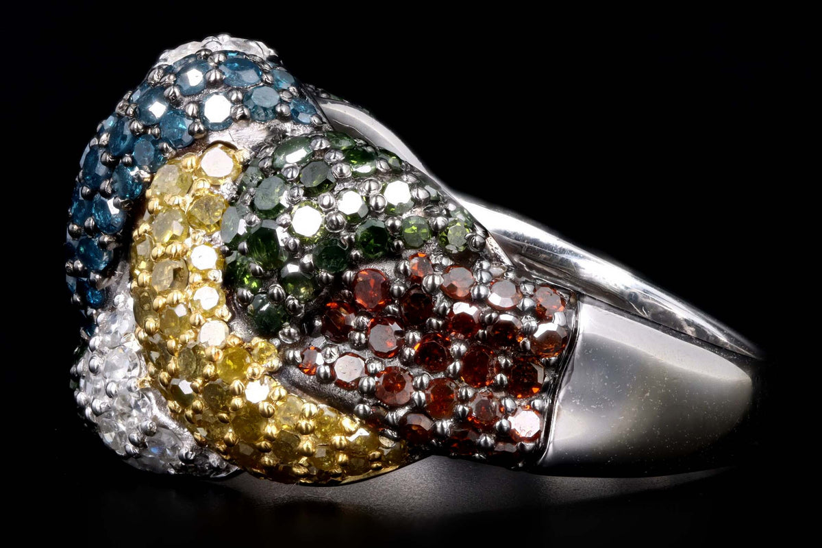 14K White Gold 1.0 Carat Total Weight Round Multi Color Round Diamond Woven Band - Queen May