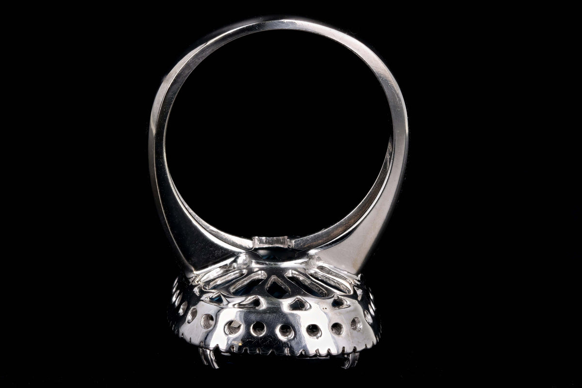14K White Gold 11.82 Carat Blue Topaz & Diamond Halo Ring - Queen May