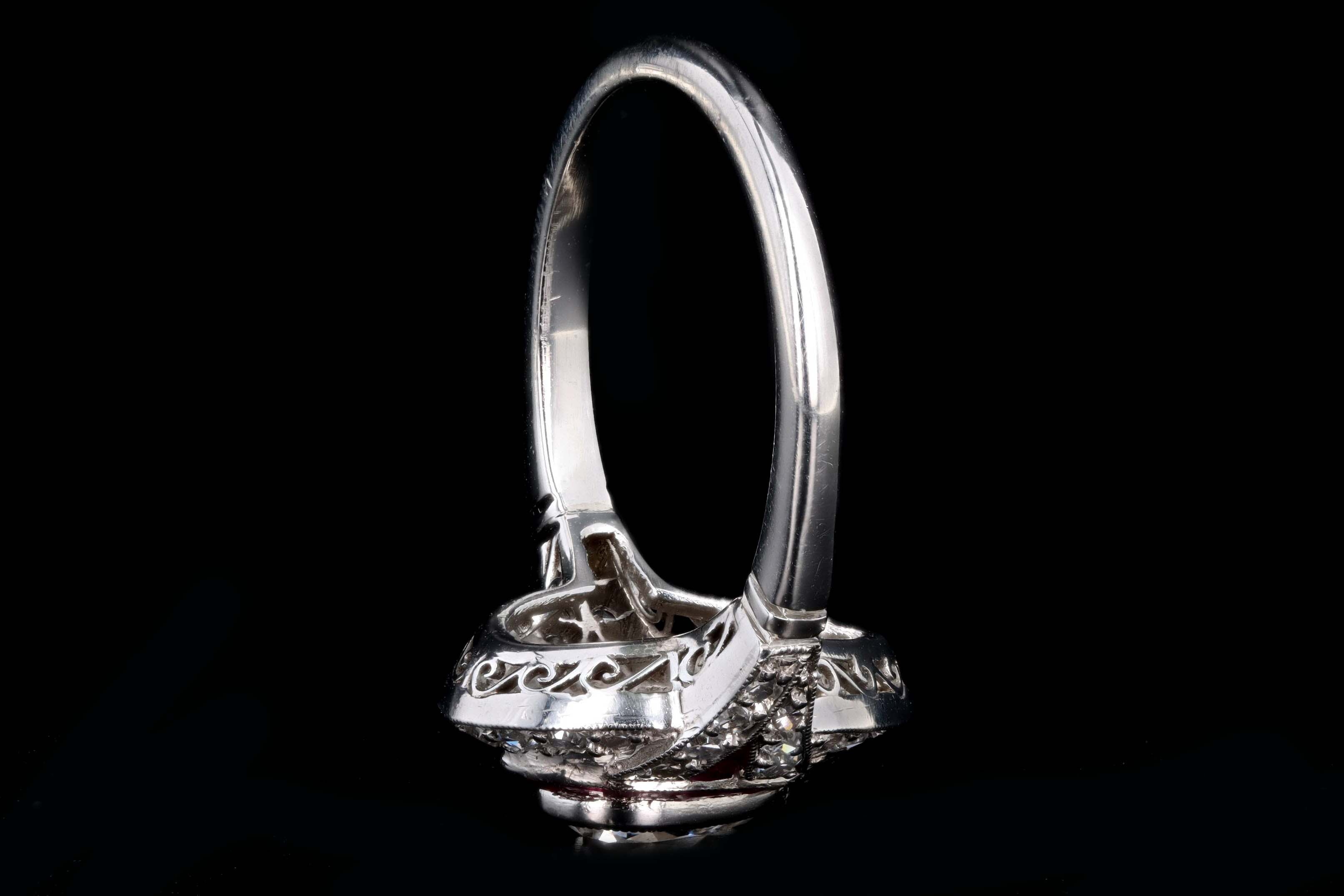 Art Deco Inspired .76 Carat Pear Cut Diamond & Natural Ruby Halo Engagement Ring - Queen May
