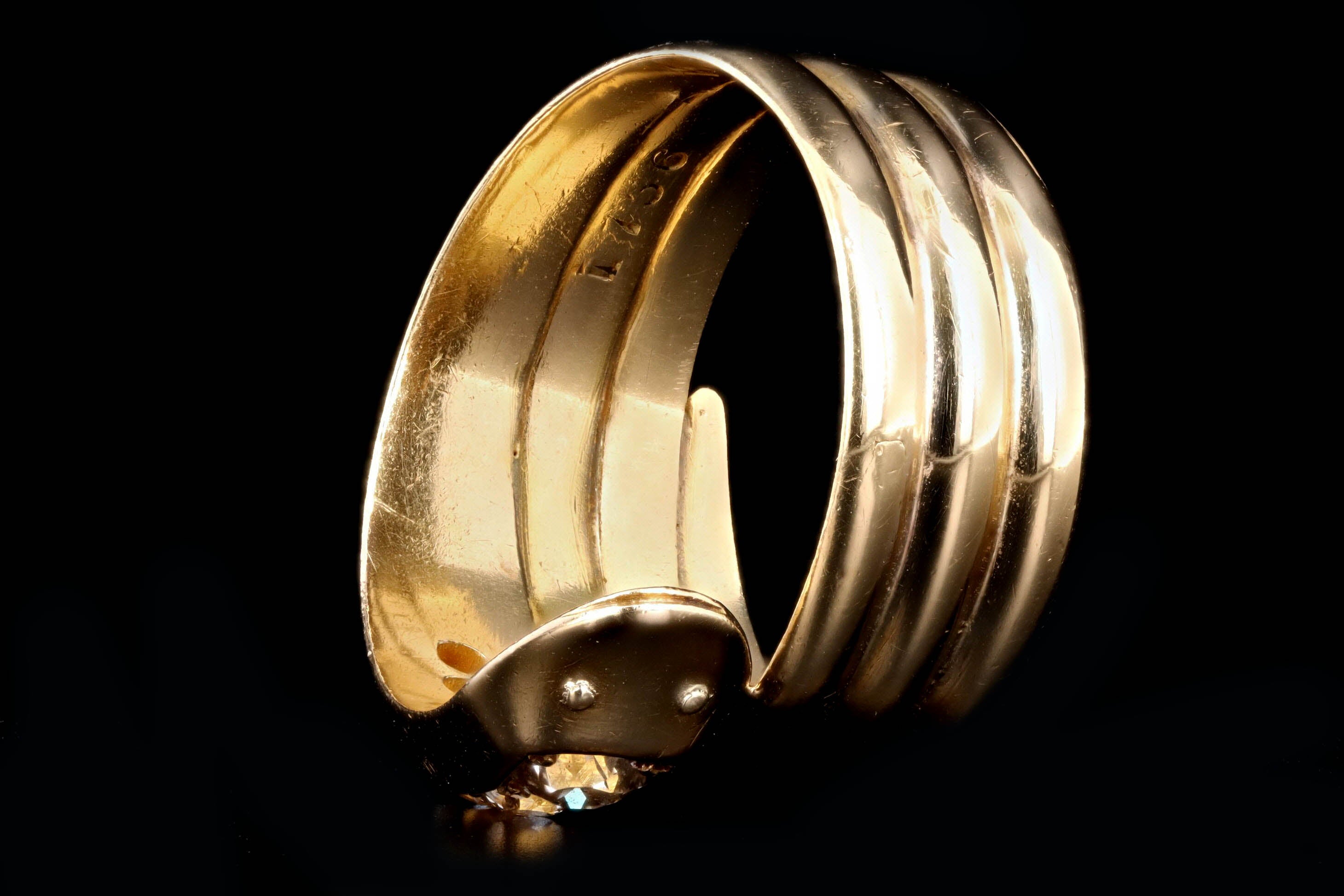 Victorian 18K Yellow Gold Old European Cut Diamond Snake Ring - Queen May
