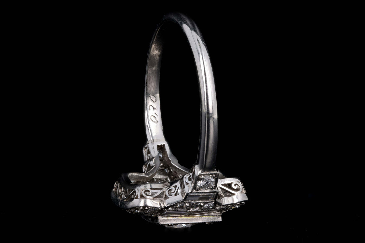 Art Deco Inspired Platinum 1.20 Carat Total Weight Round & Baguette Cut Diamond Ring - Queen May
