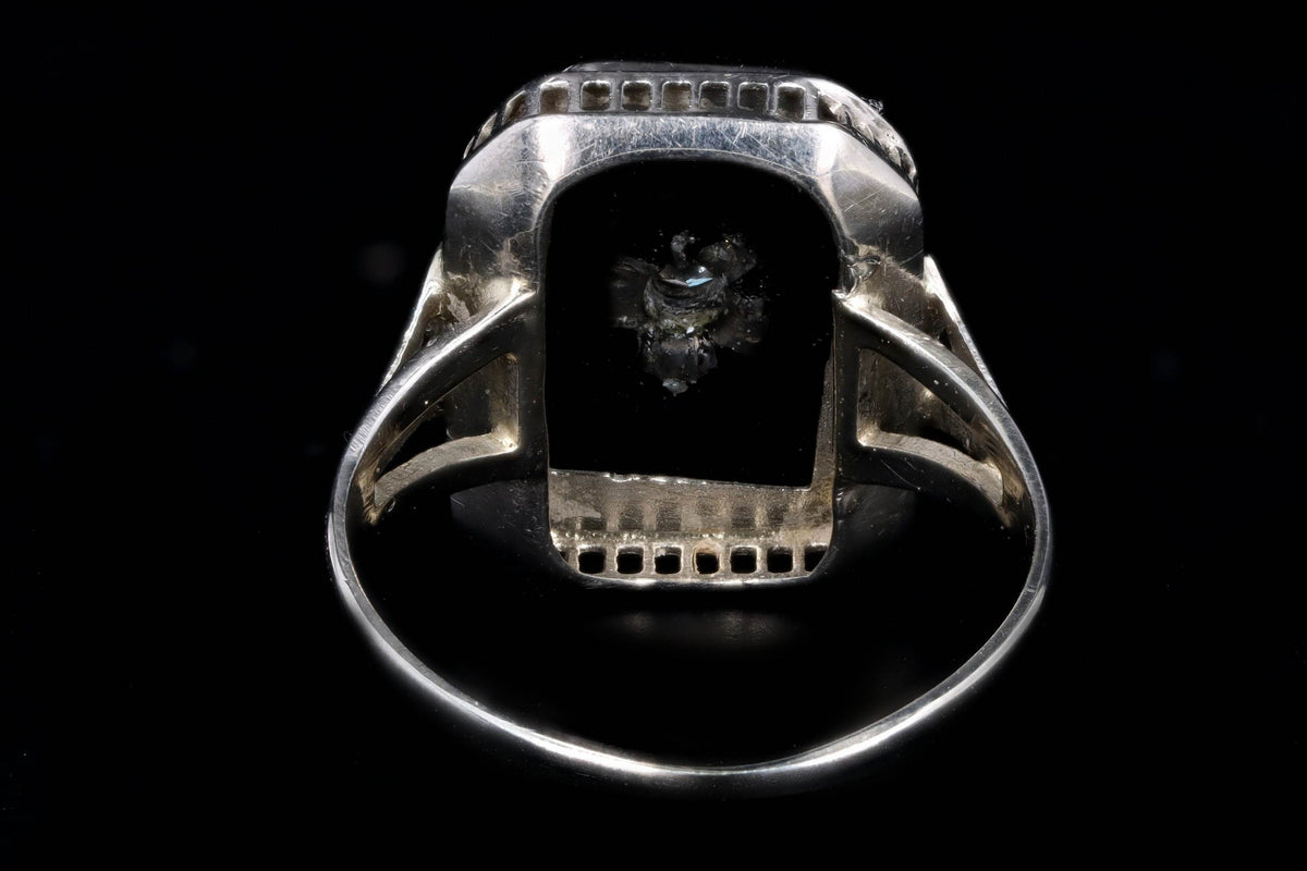 Art Deco 14K White Gold Black Onyx & Antique Single Cut Diamond Ring - Queen May