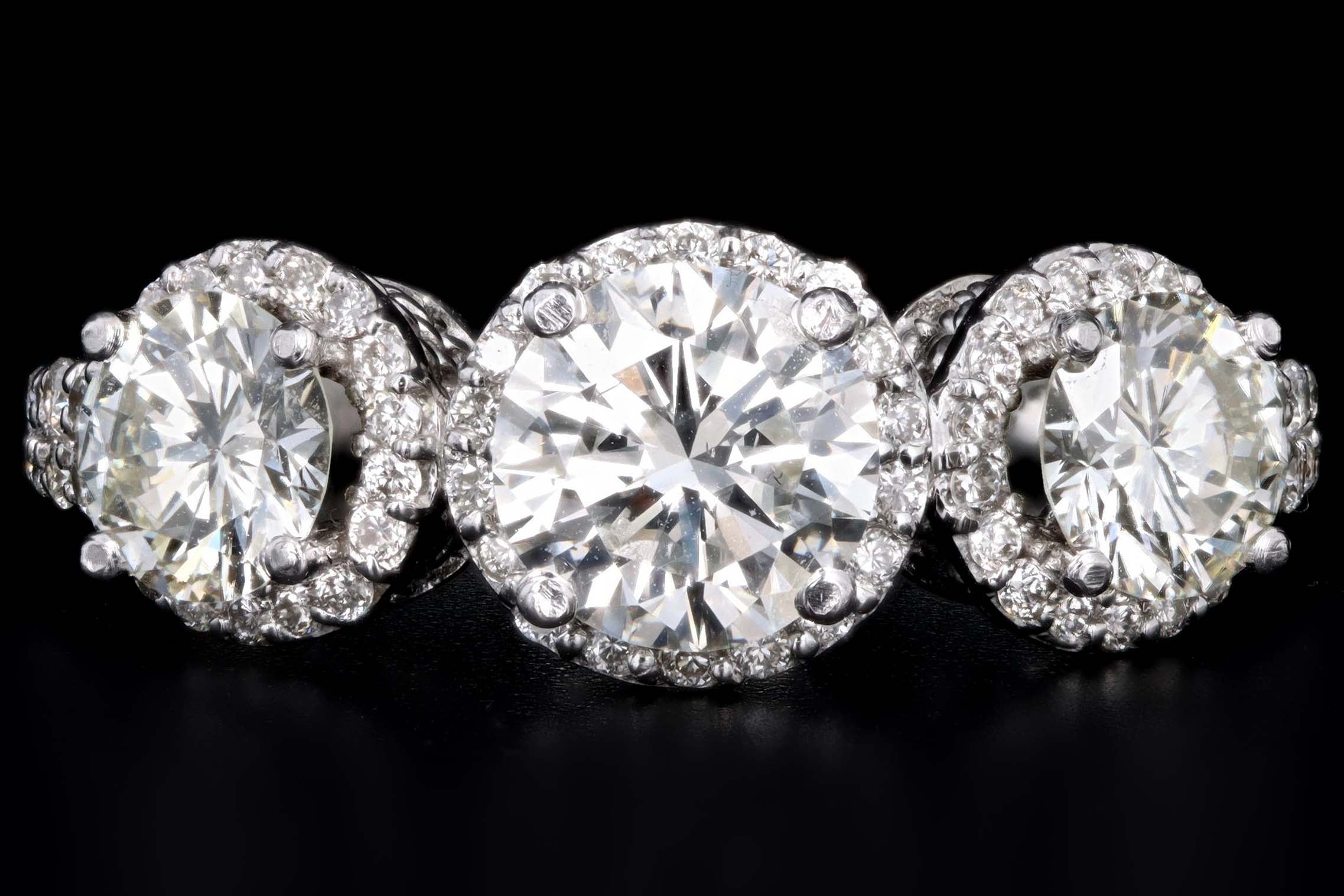 14K White Gold .94 Carat Round Brilliant Cut Diamond Three Stone Engagement Ring - Queen May