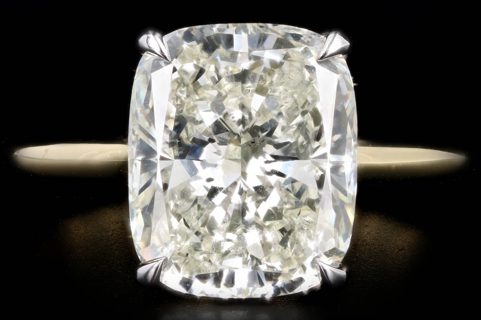 18K Yellow Gold & Platinum 5.26 Carat Cushion Cut Diamond Solitaire Engagement Ring GIA Certified - Queen May