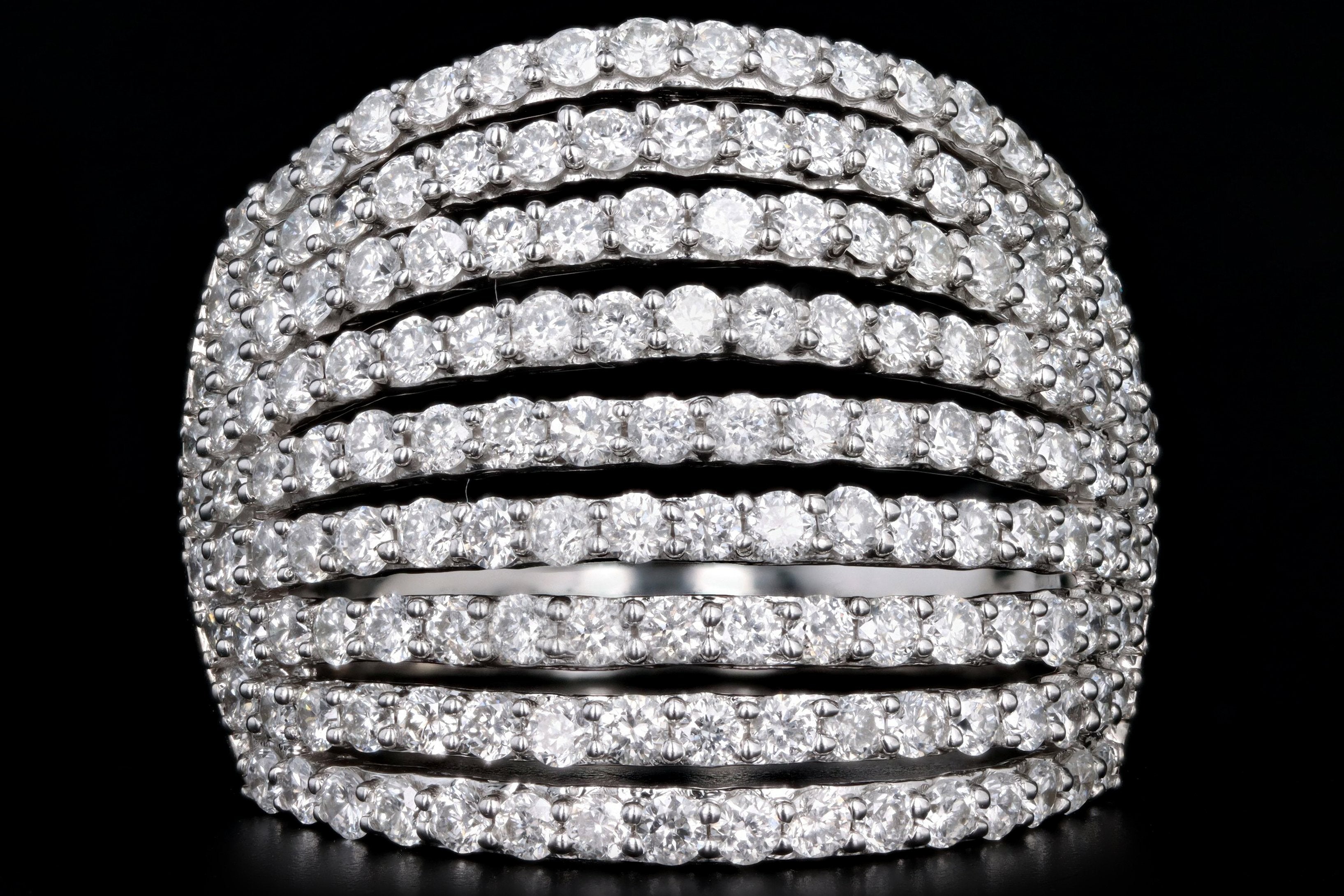 14K White Gold 2.0 Carat Total Weight Round Diamond Multi-Row Ring - Queen May