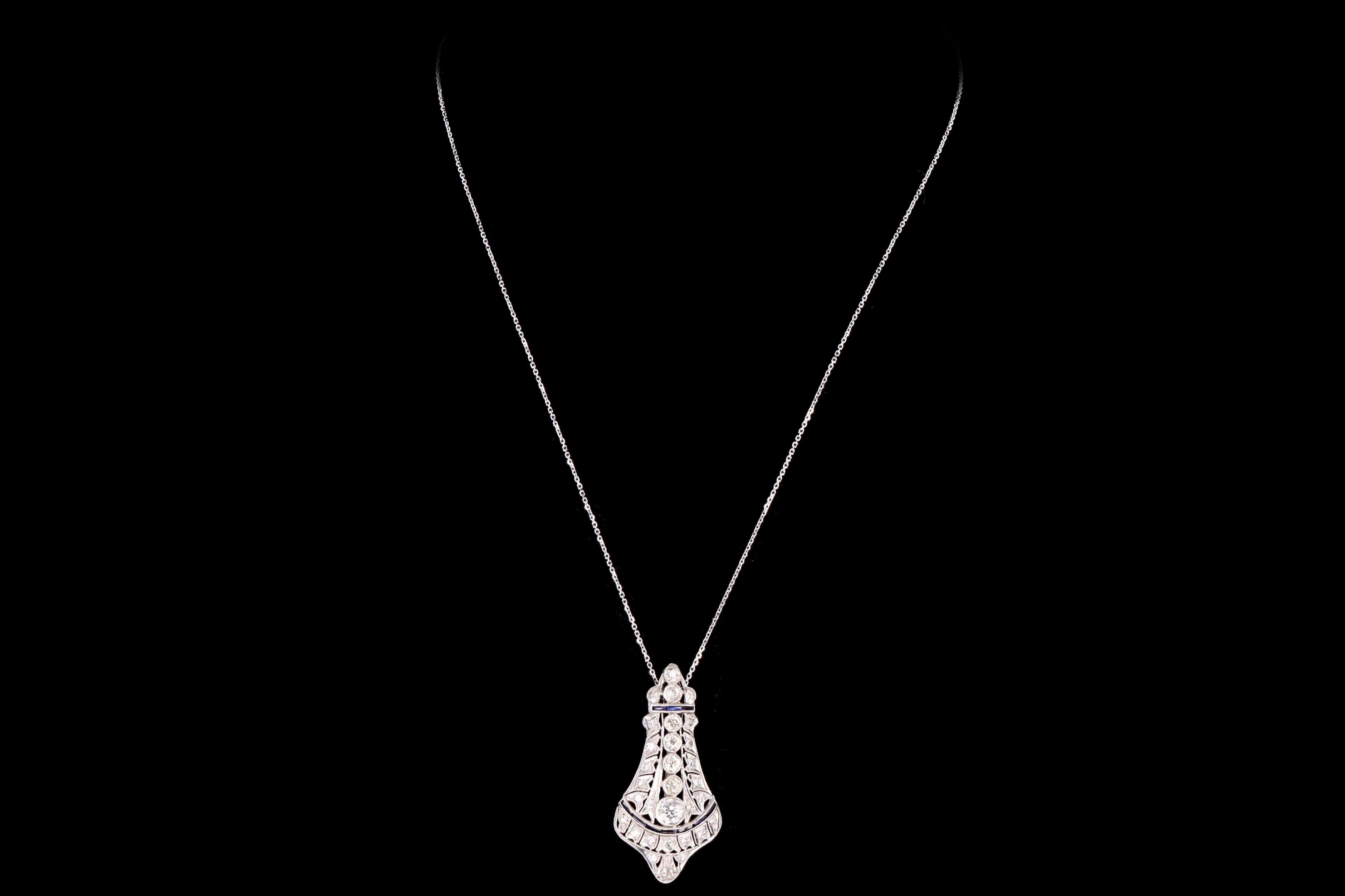 Art Deco Platinum Diamond and Sapphire Brooch and Pendant - Queen May