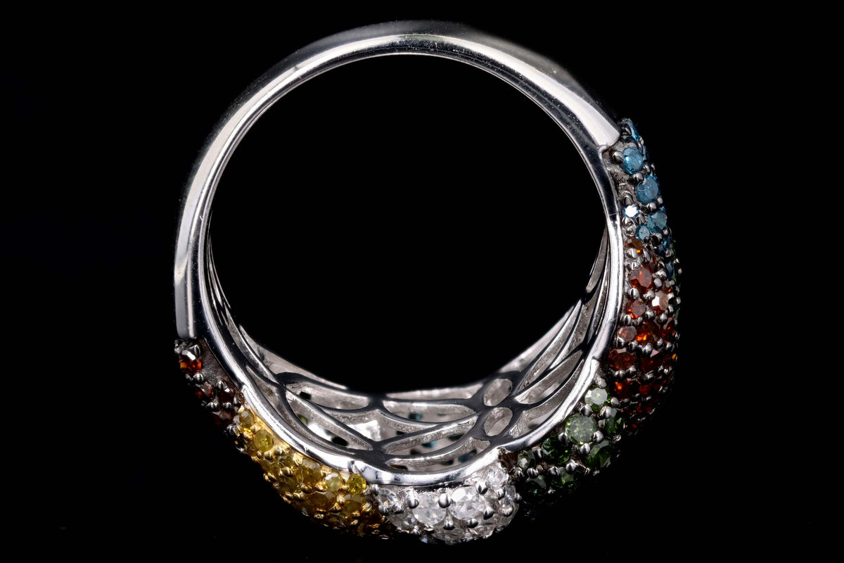 14K White Gold 1.0 Carat Total Weight Round Multi Color Round Diamond Woven Band - Queen May