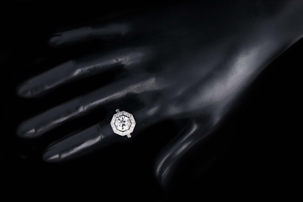 Art Deco Inspired Platinum 2.35 Carat Old European Cut Diamond Engagement Ring - Queen May