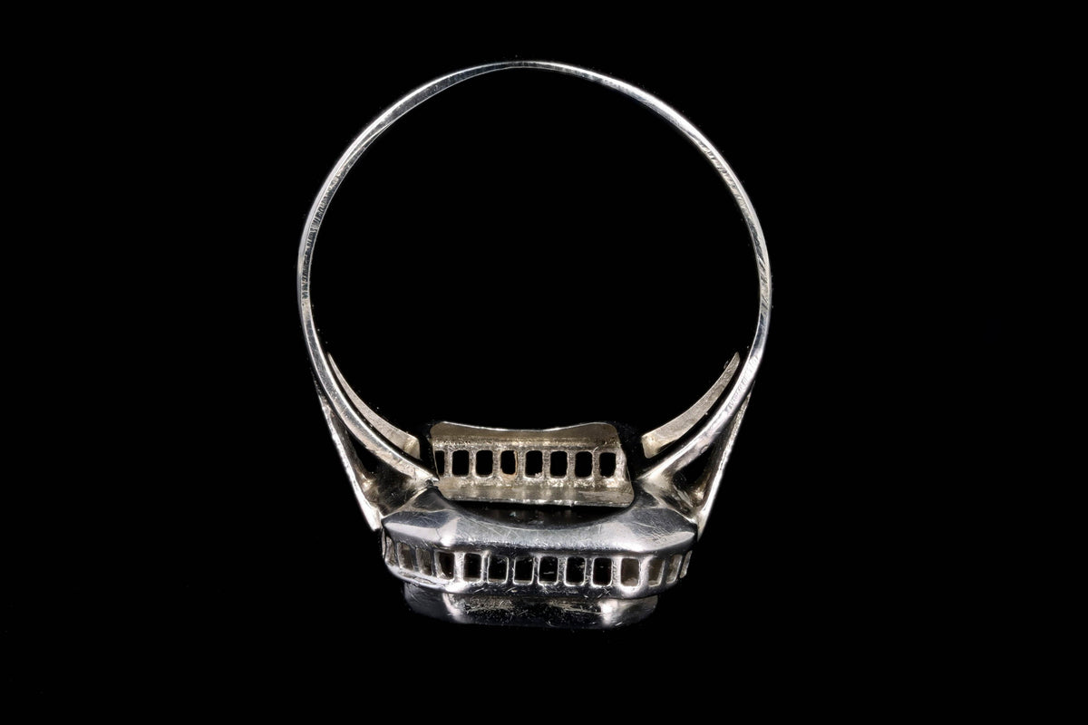 Art Deco 14K White Gold Black Onyx & Antique Single Cut Diamond Ring - Queen May