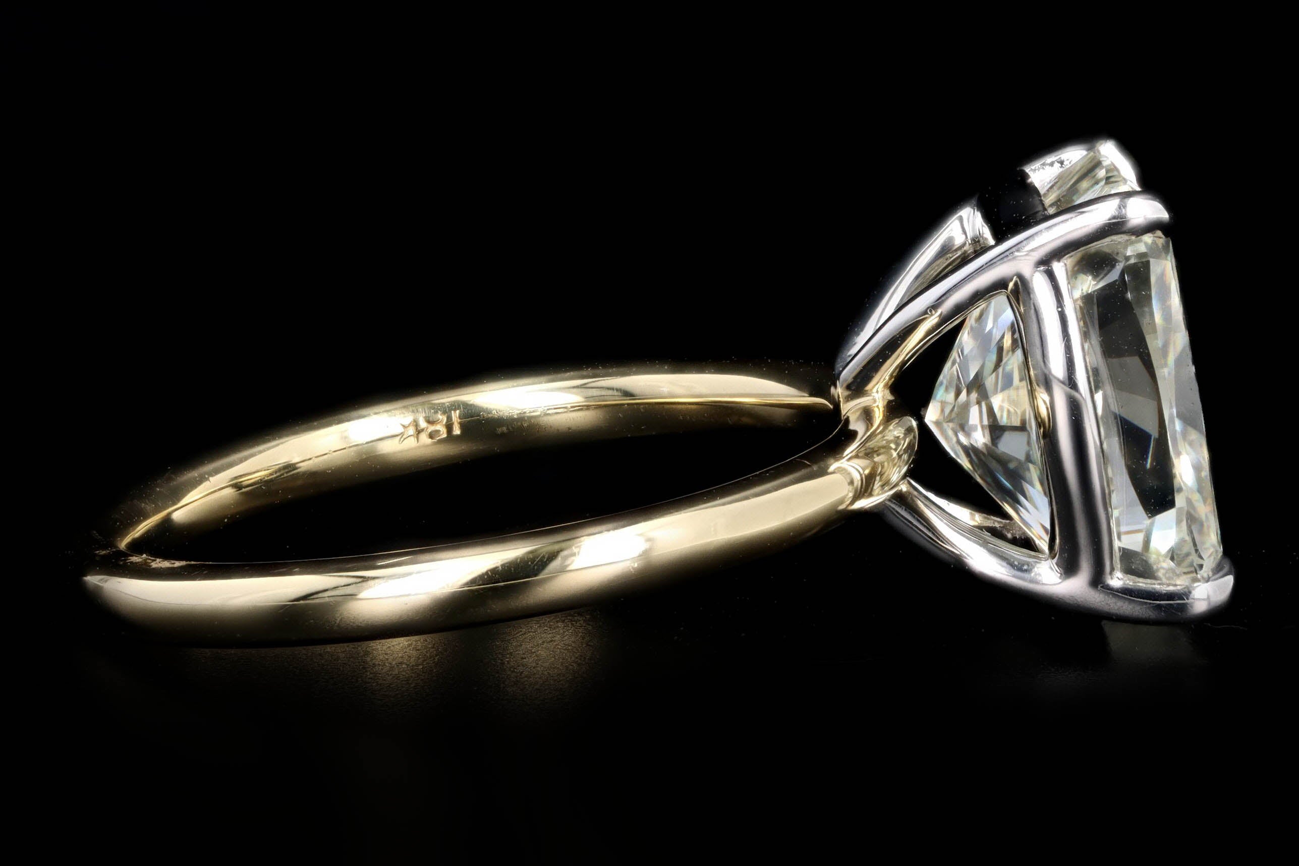 18K Yellow Gold & Platinum 5.26 Carat Cushion Cut Diamond Solitaire Engagement Ring GIA Certified - Queen May