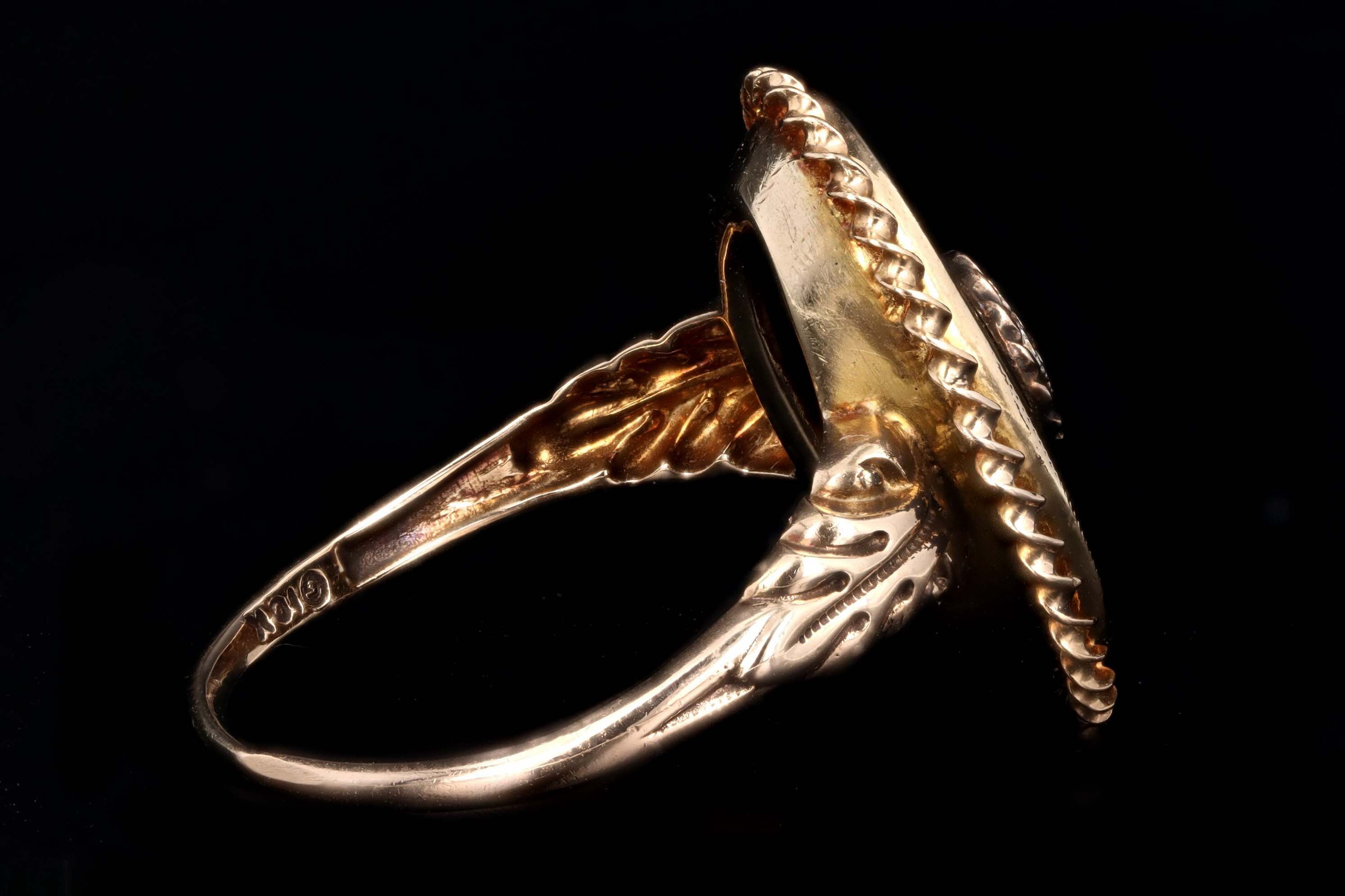 Victorian Inspired 10K Yellow Gold Onyx & Diamond Ring - Queen May