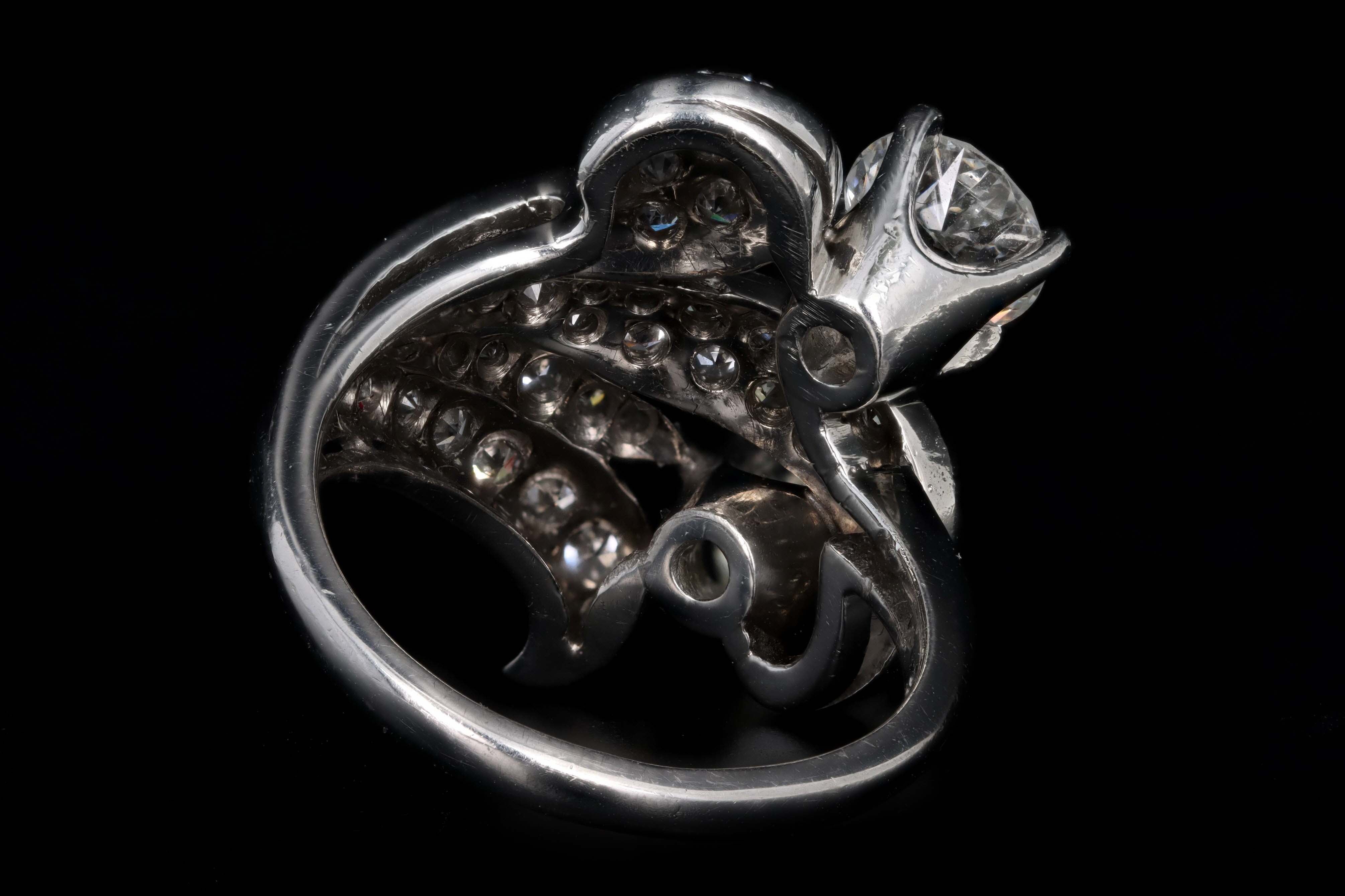 Art Deco Platinum 2.85 Carat Total Weight Old European Cut Diamond Toi Et Moi Two Stone Ring - Queen May